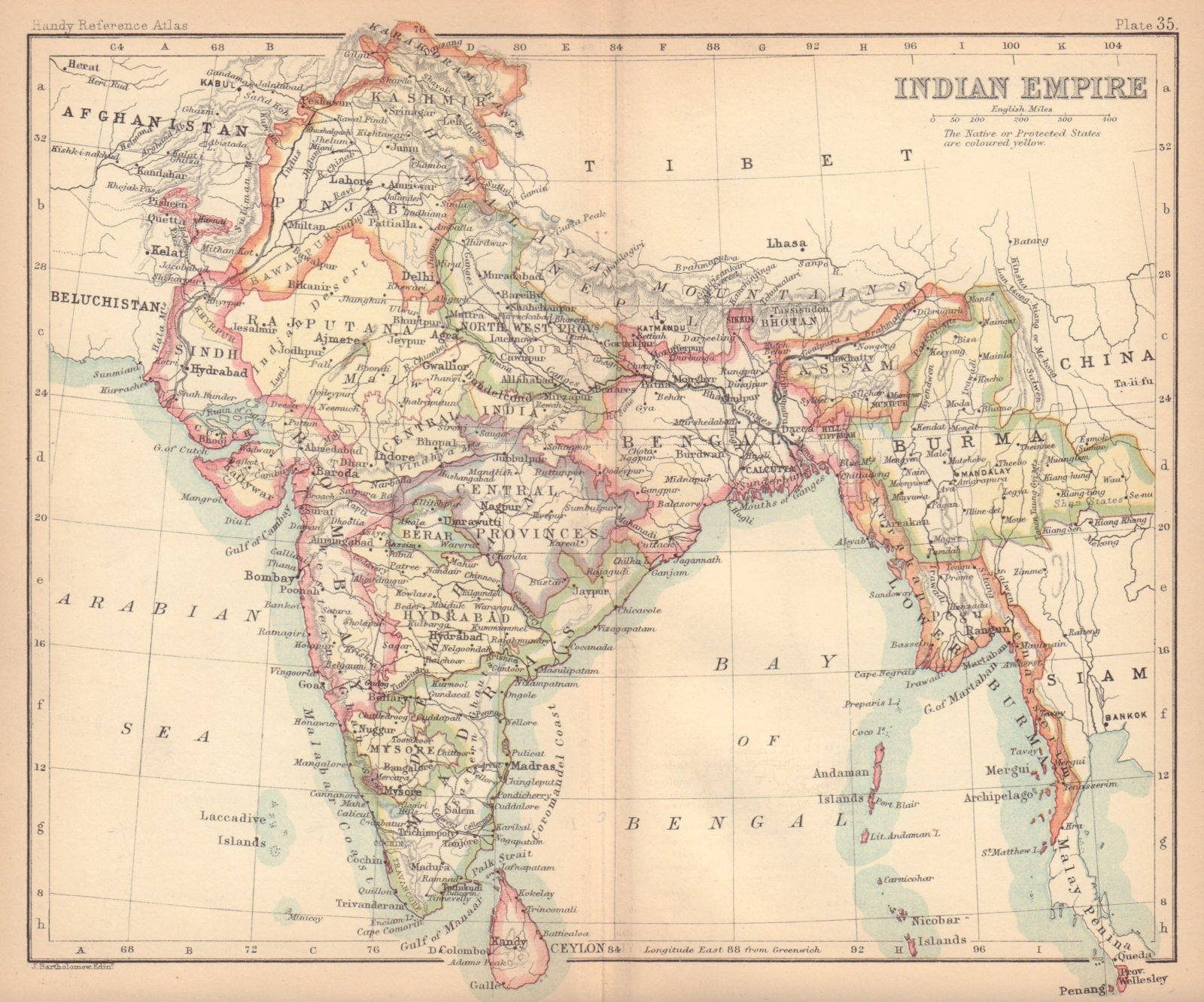 Indian Empire. British India. Burma. BARTHOLOMEW 1888 old antique map chart