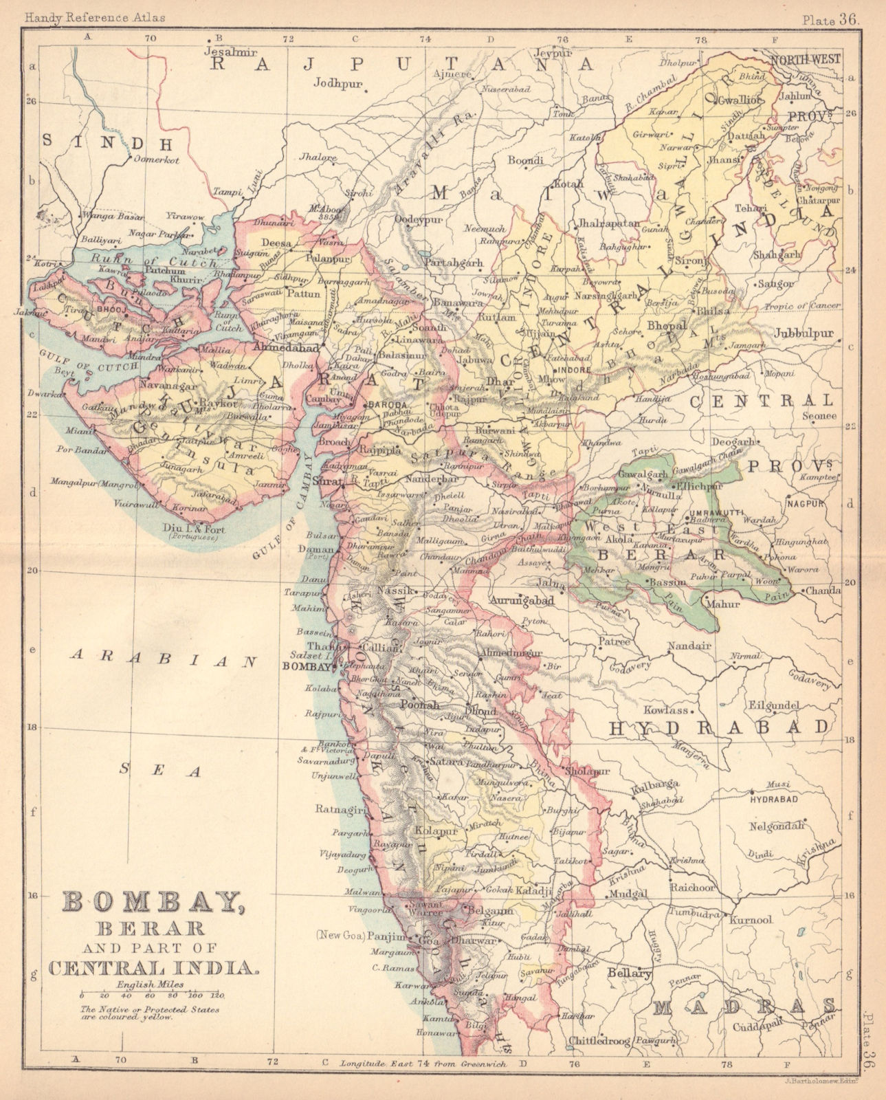 British India West. Bombay, Berar & part of Central India. BARTHOLOMEW 1888 map