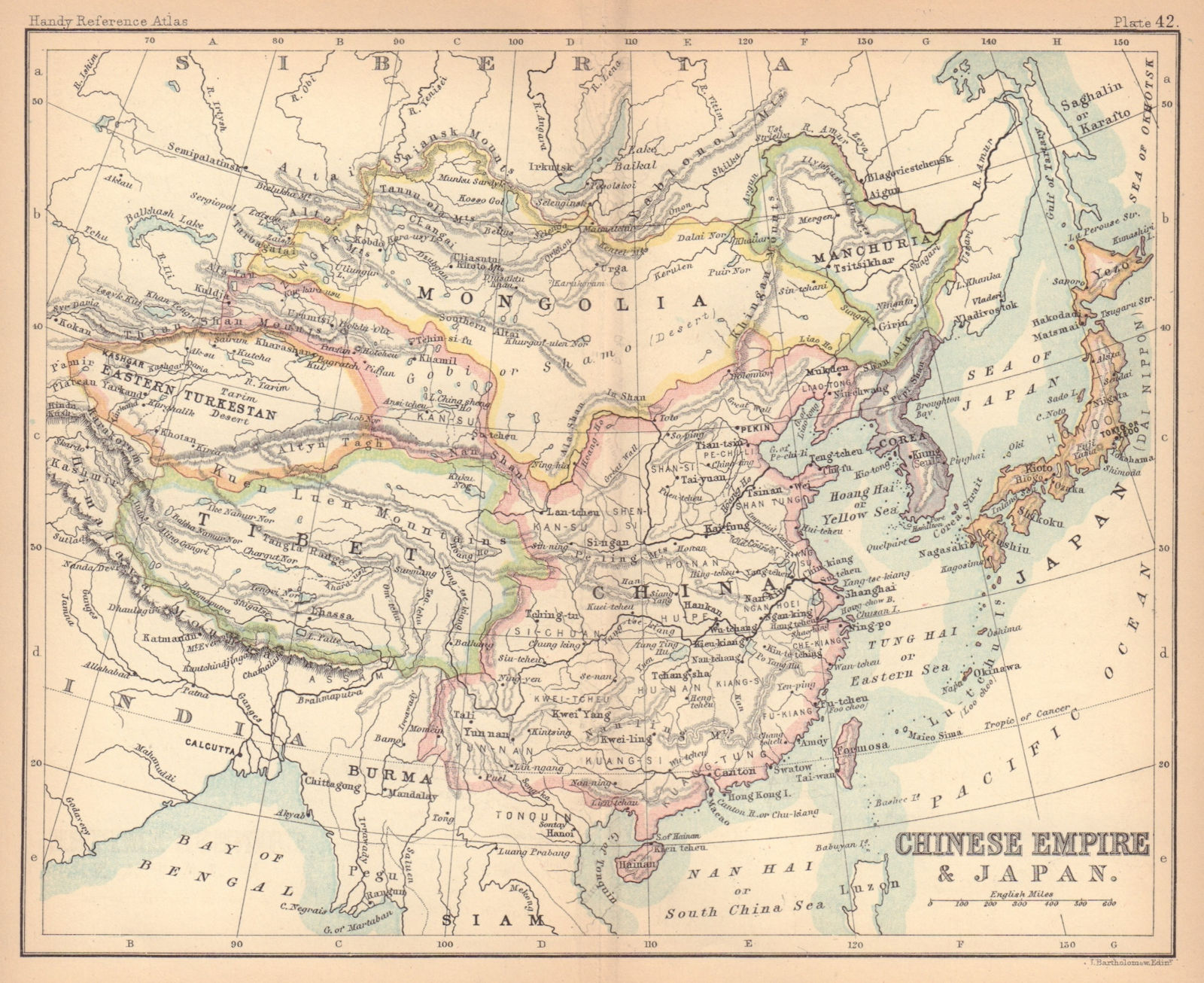 Chinese Empire Japan China Korea Tibet Mongolia Manchuria. BARTHOLOMEW 1888 map