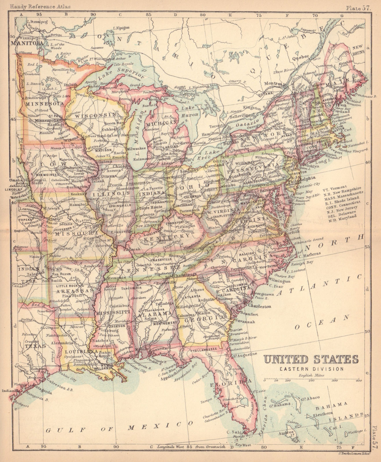 Associate Product United States Eastern Division. USA. BARTHOLOMEW 1888 old antique map chart