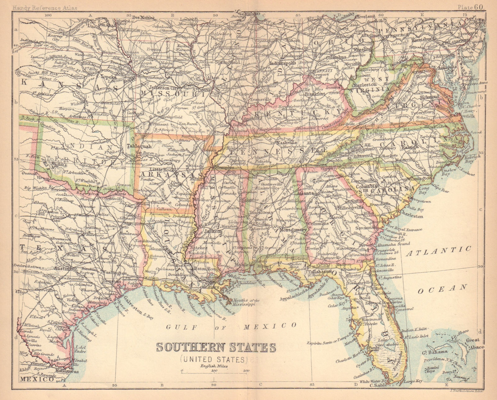 Associate Product Southeastern USA. Indian Territory. ARTHOLOMEW 1888 old antique map plan chart
