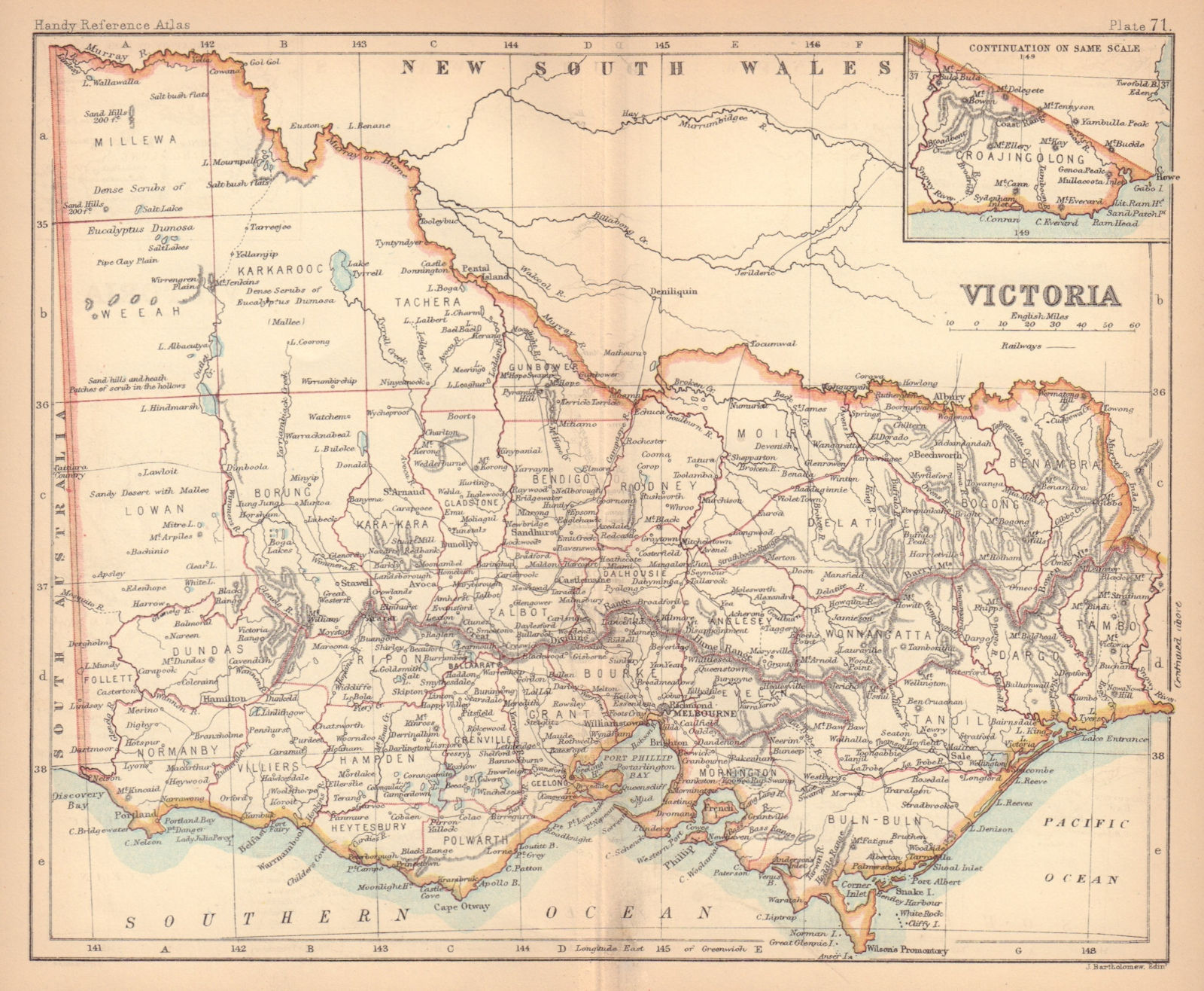 Victoria in counties. BARTHOLOMEW 1888 old antique vintage map plan chart