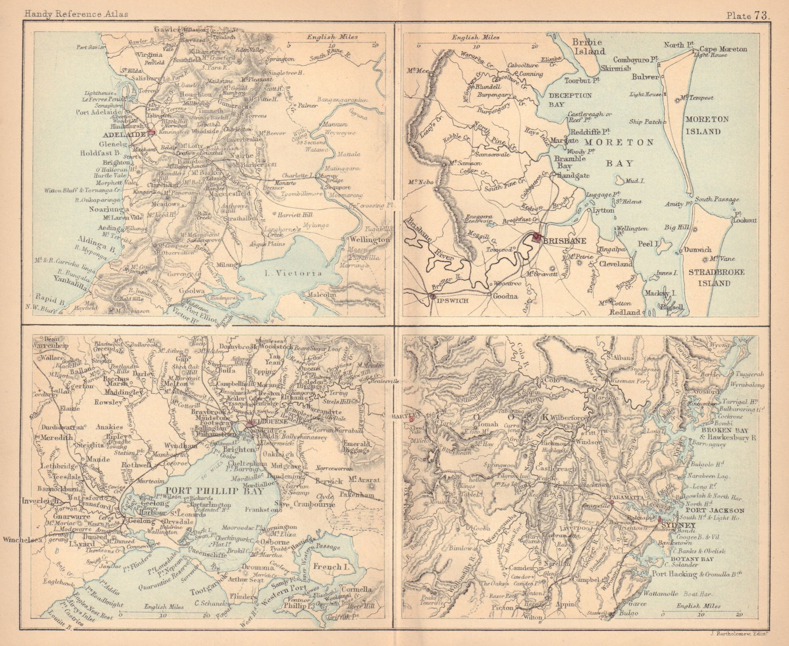 Associate Product Adelaide, Brisbane, Melbourne & Sydney. Australian cities. BARTHOLOMEW 1888 map