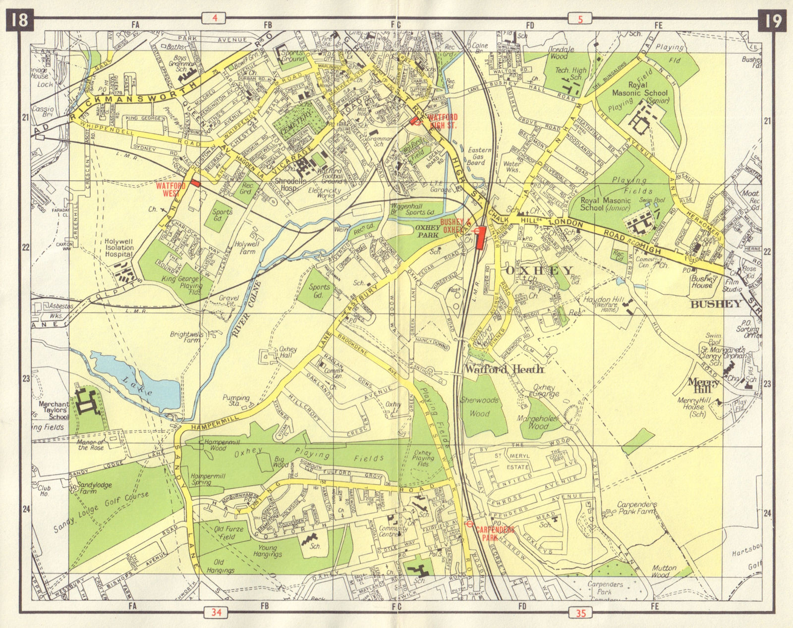 NW LONDON Oxhey Bushey South Watford Carpenders Park Merry Hill 1965 old map
