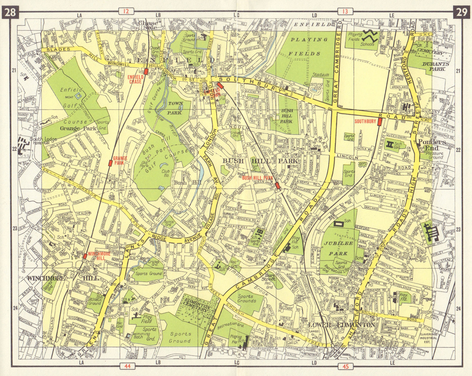 N LONDON Enfield Ponder's End Edmonton Winchmore Hill Bush Hill Park 1965 map