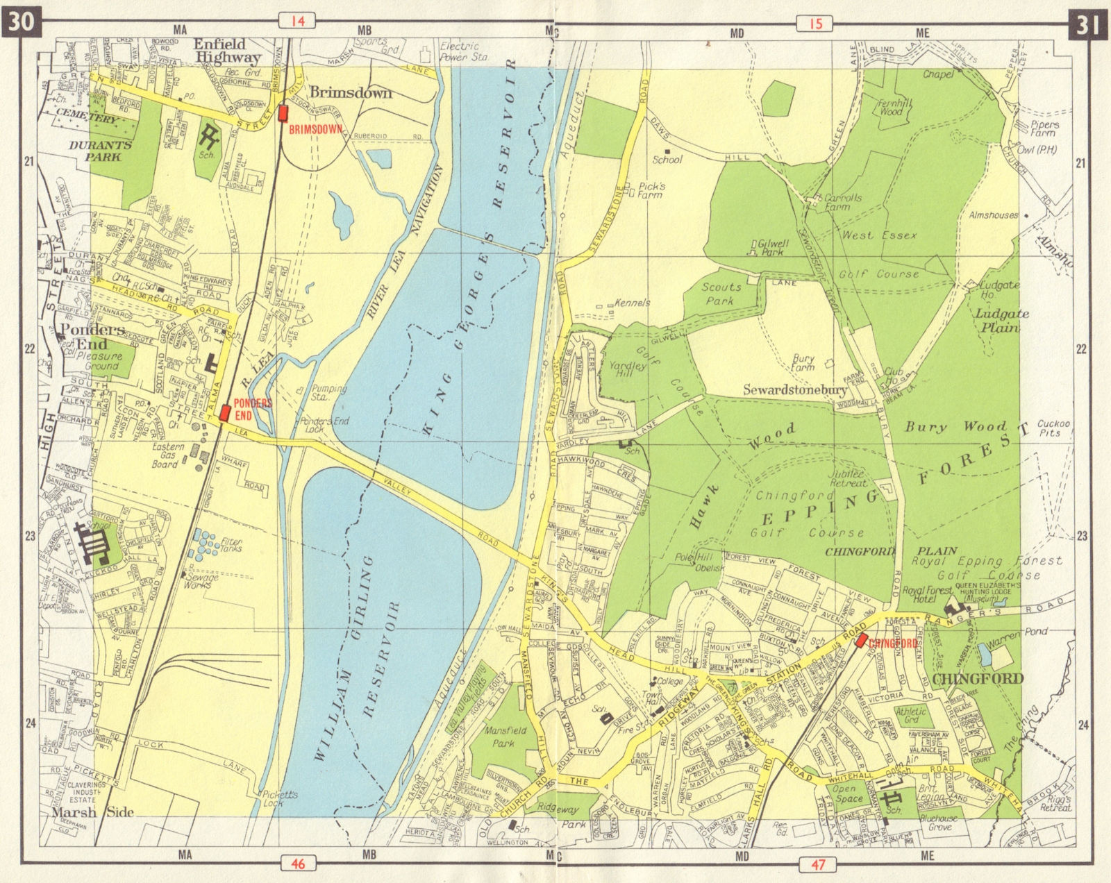 NE LONDON Brimsdown Chingford Sewardstonebury Epping Forest Ponders End 1965 map