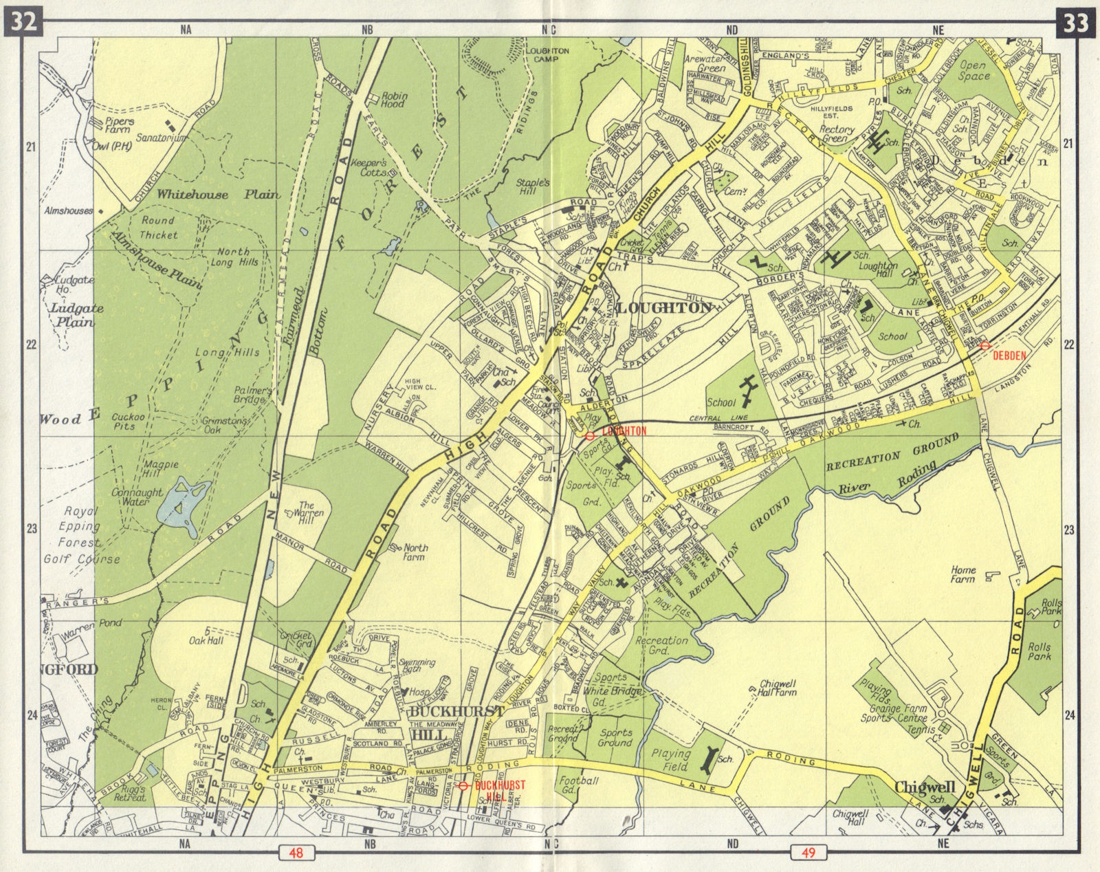 NE LONDON Loughton Epping Forest Buckhurst Hill Debden Chigwell 1965 old map