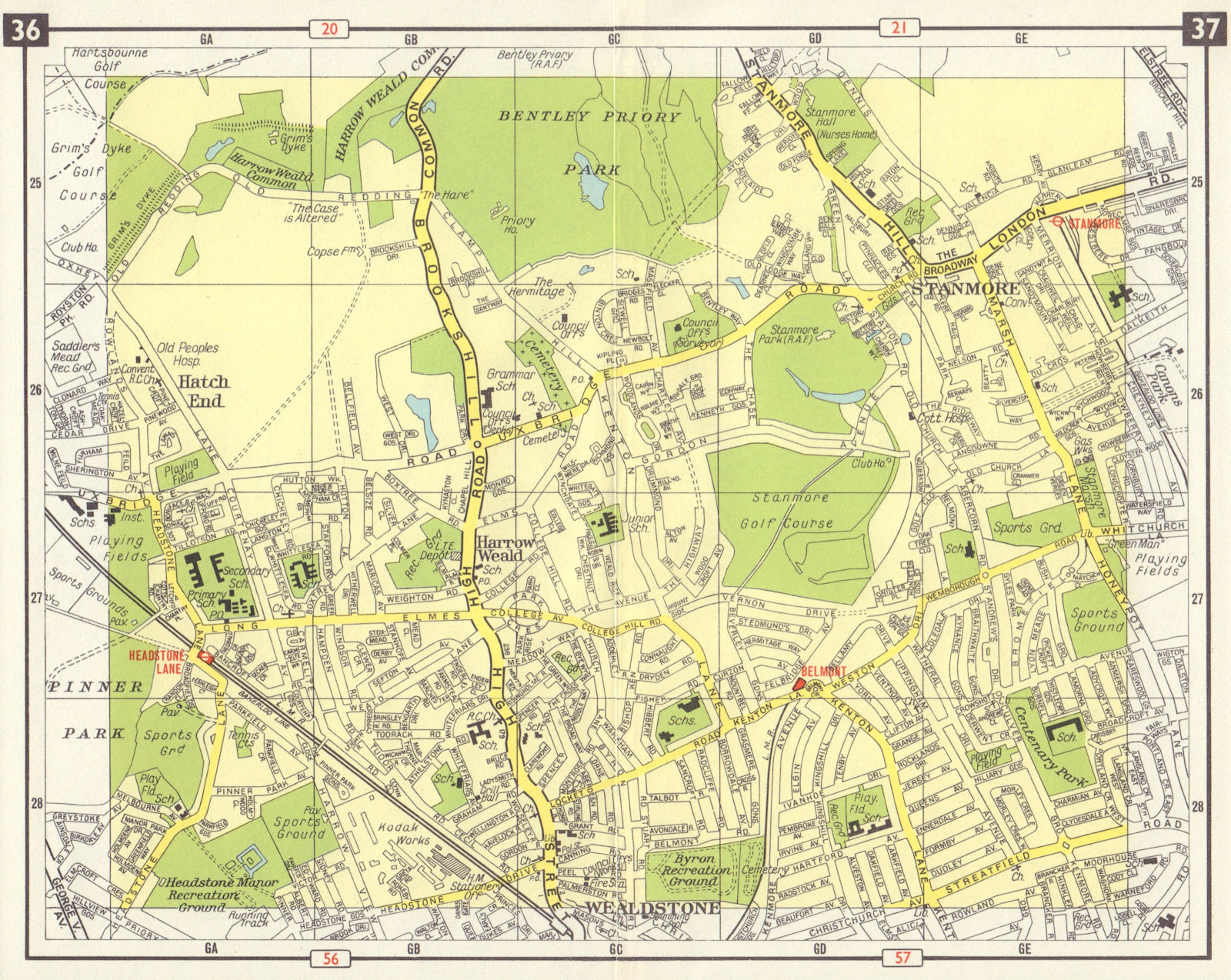NW LONDON Wealdstone Harrow Weald Stanmore Headstone Lane Belmont 1965 old map