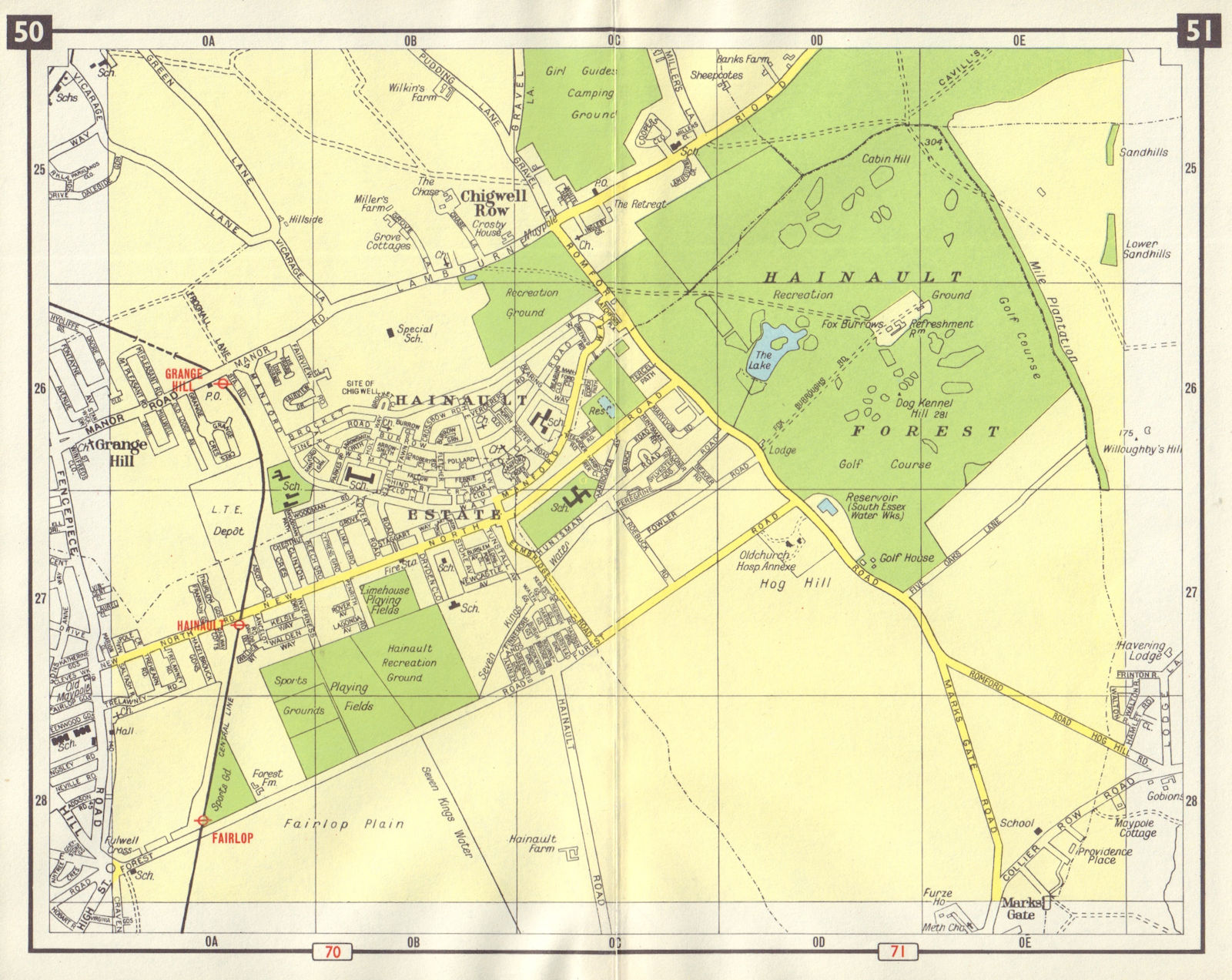 NE LONDON Chigwell Row Hainault Forest Grange Hill Fairlop Marks Gate 1965 map