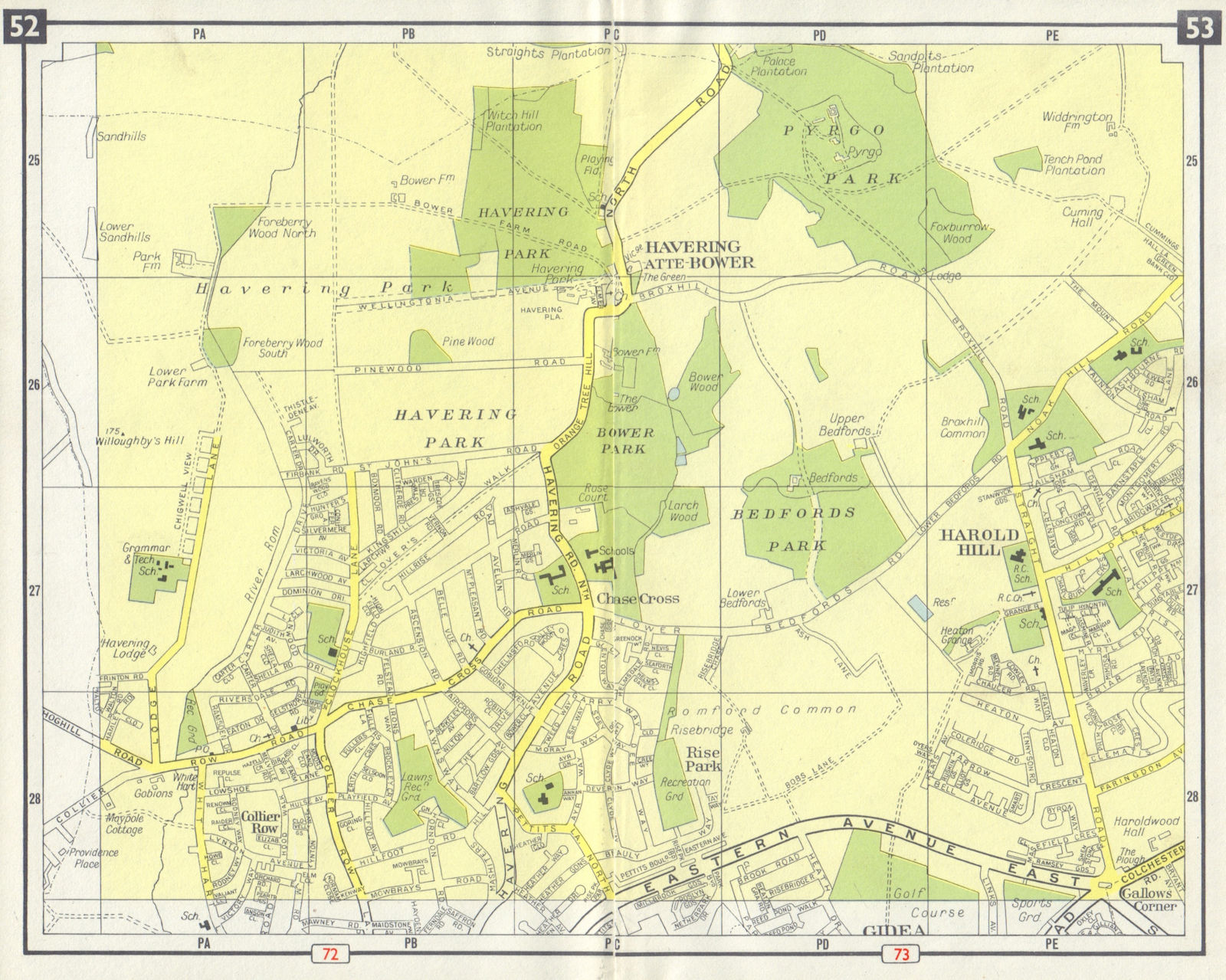 Associate Product NE LONDON Harold Hill Collier Row Havering-atte-Bower Chase Cross 1965 map