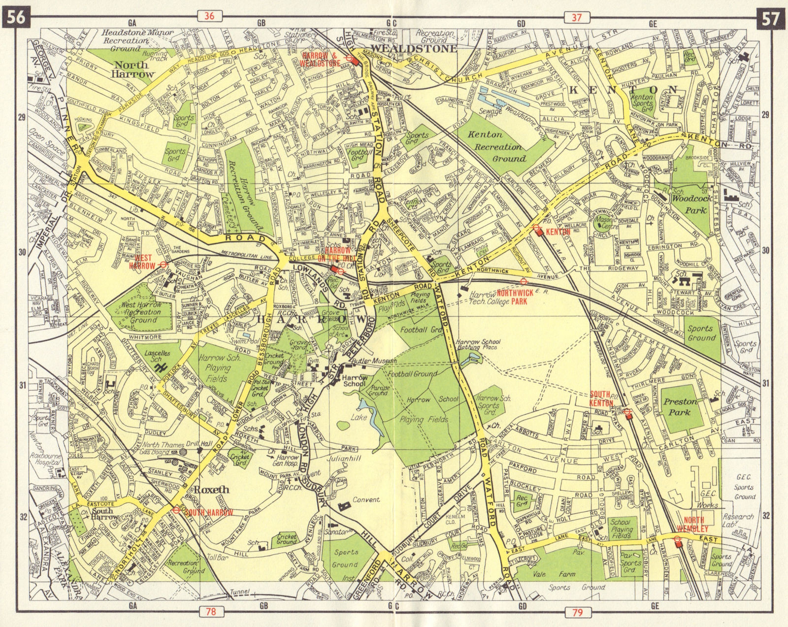 NW LONDON North/South Harrow Wealdstone Kenton Roxeth Northwick Park 1965 map