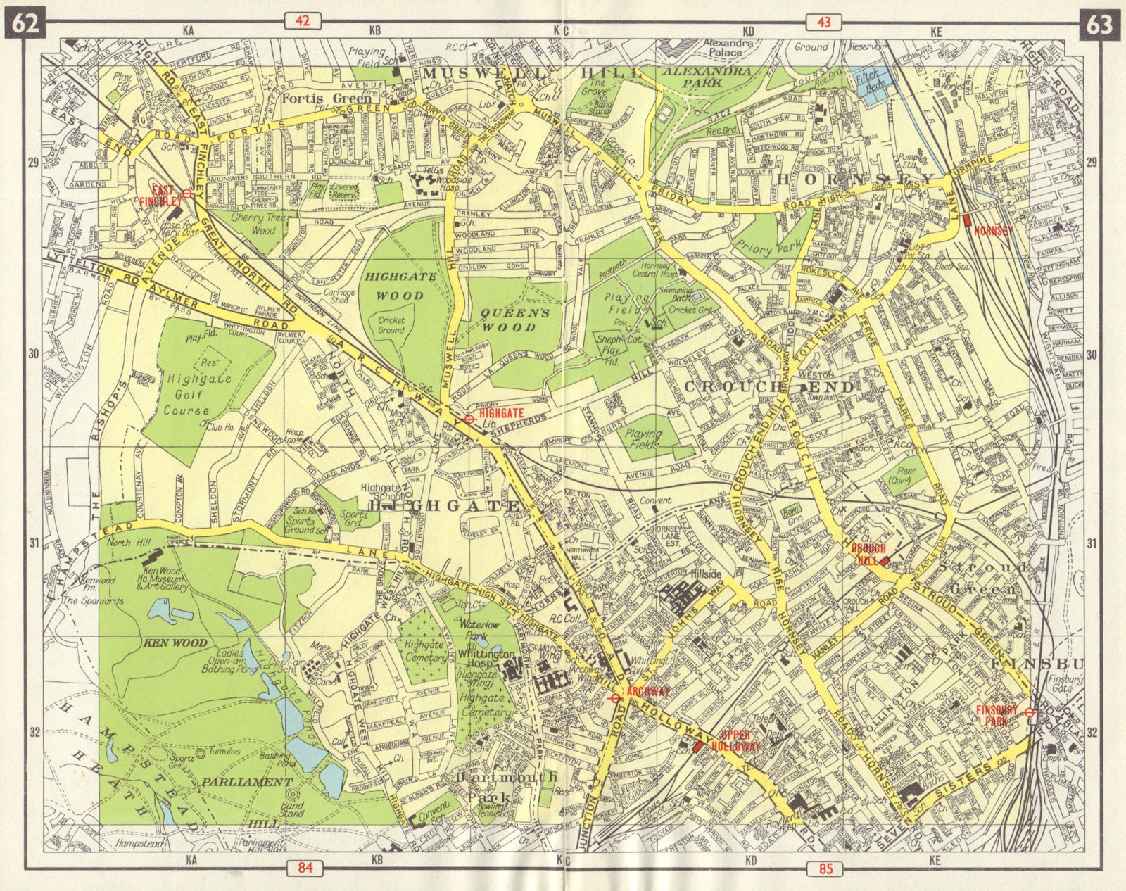 N LONDON Muswell Hill Hornsey Stroud Green Crouch End Highgate Finsbury 1965 map