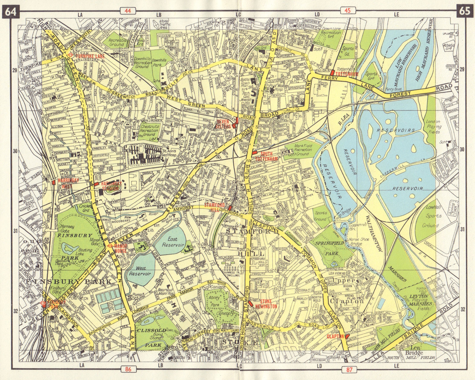N LONDON Finsbury Park Bruce Grove Stamford Hill Finsbury Park Clapton 1965 map