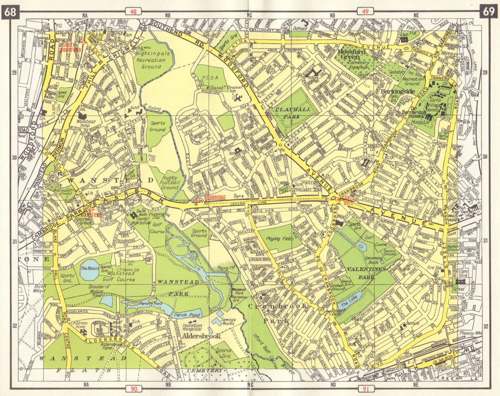 NE LONDON Wanstead Mossford Green Cranbrook Park Barkingside Woodford 1965 map