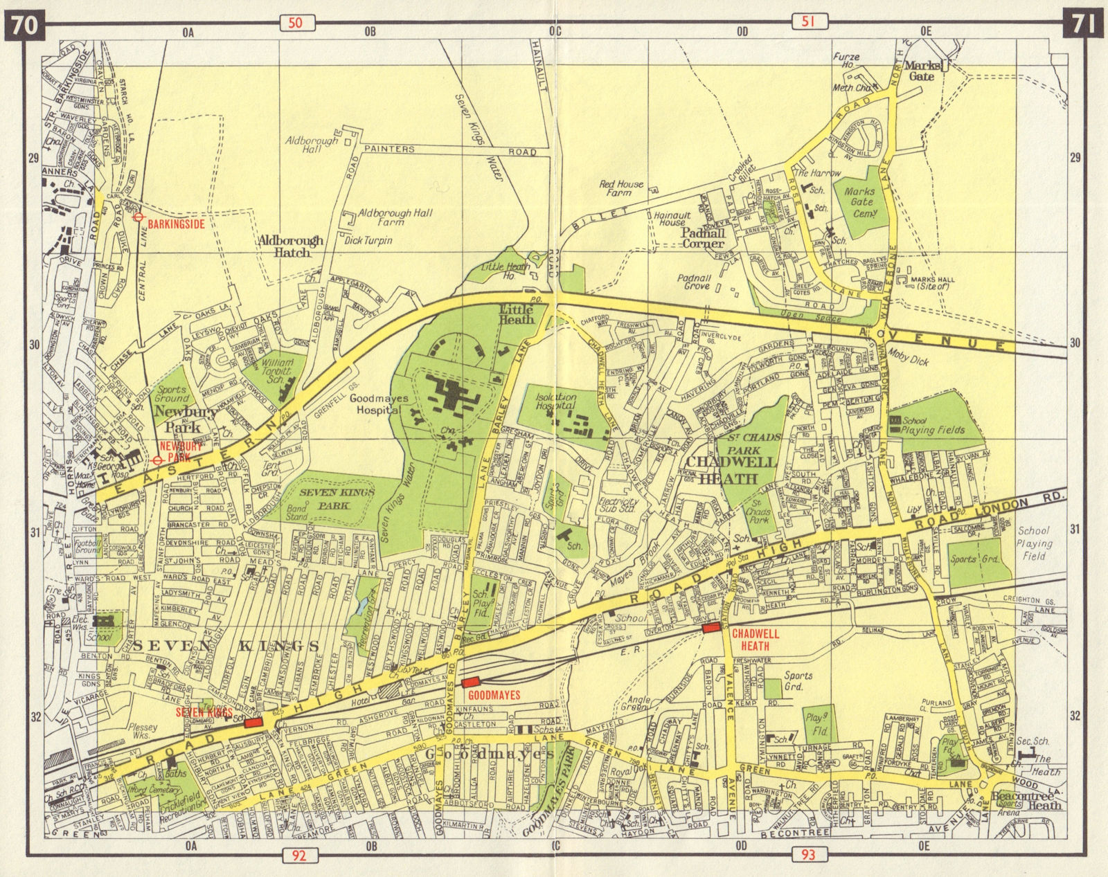NE LONDON Chadwell Heath Goodmayes Seven Kings Barkingside Newbury Pk 1965 map