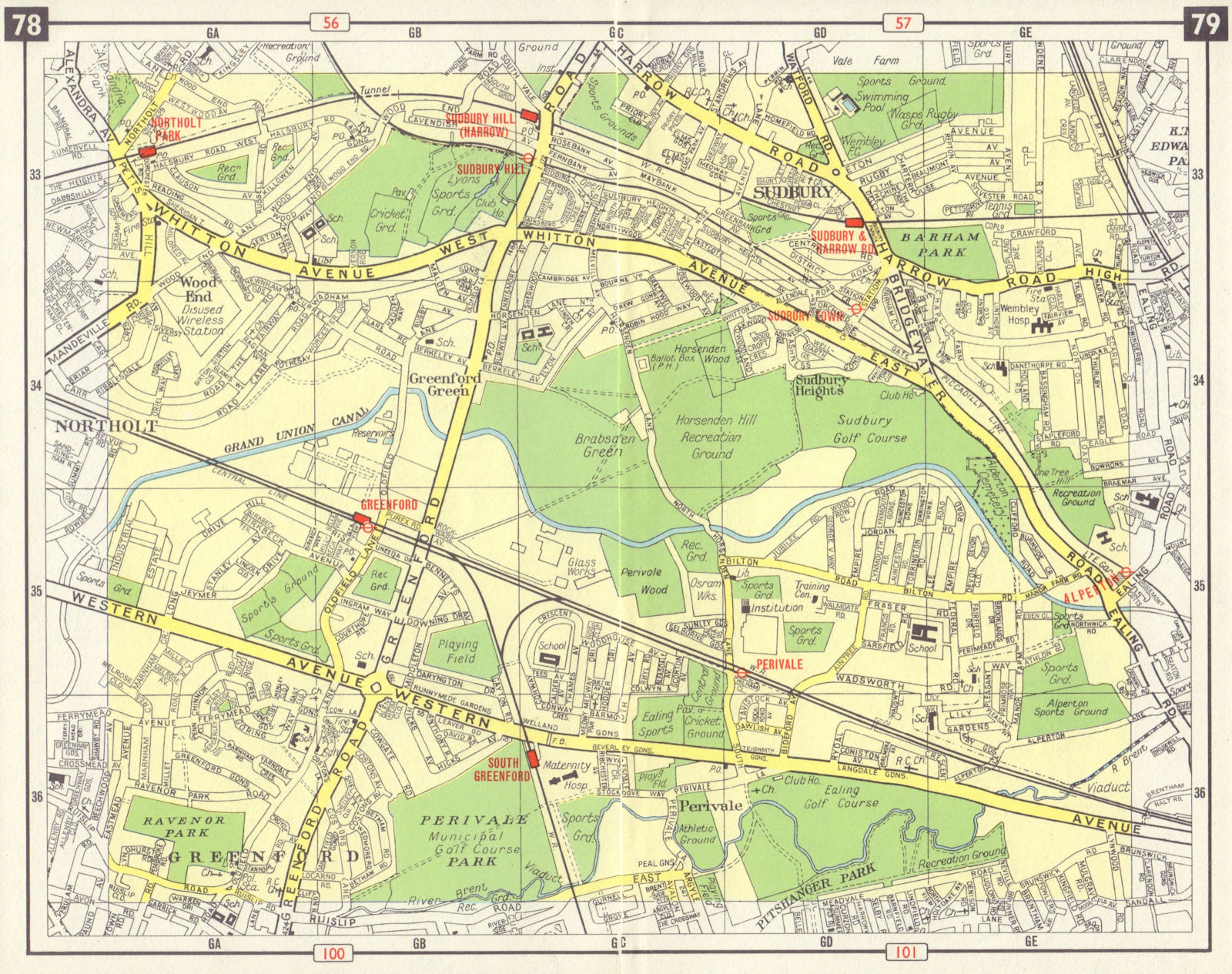 Associate Product W LONDON Northolt Perivale Greenford Sudbury Heights Wood End Horsenden 1965 map