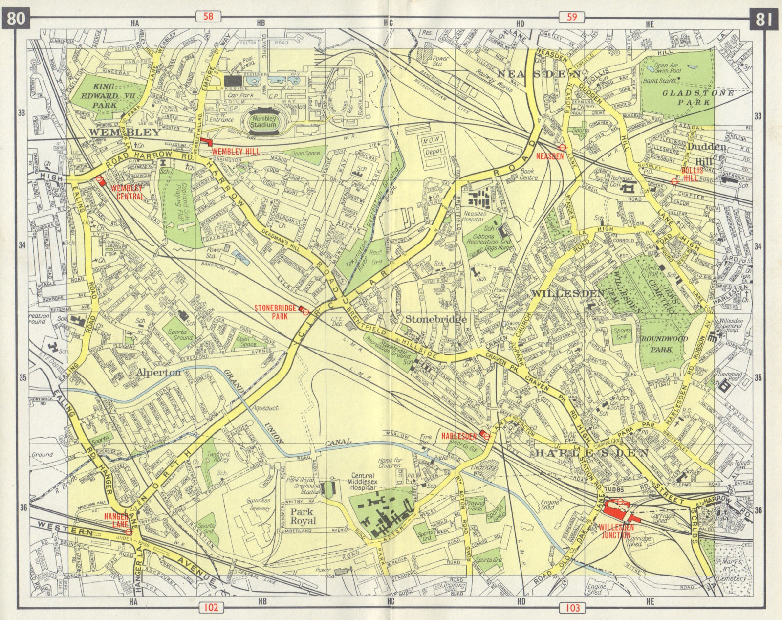Associate Product NW LONDON Wembley Alperton Harlesden Willesden Neasden Dudden Hill 1965 map