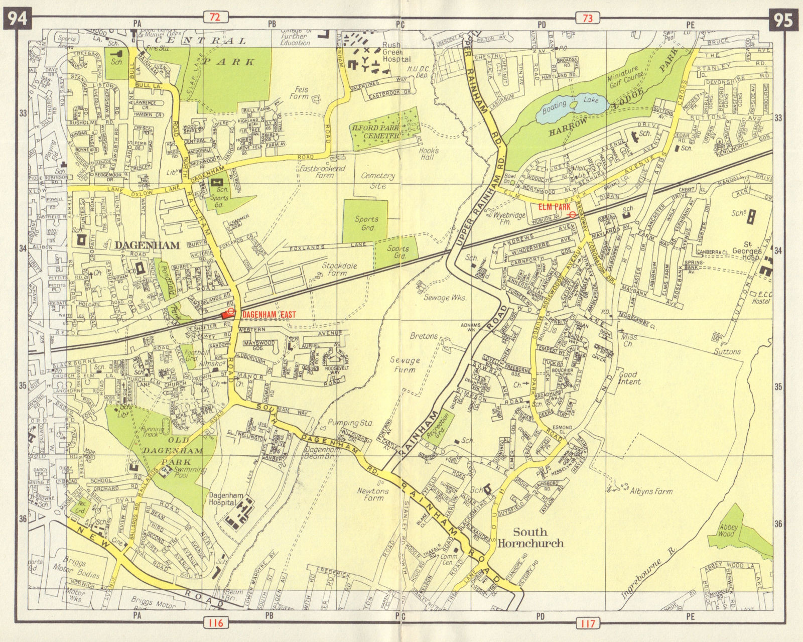 E LONDON Dagenham East South Airfield Hornchurch Elm Park The Chase 1965 map