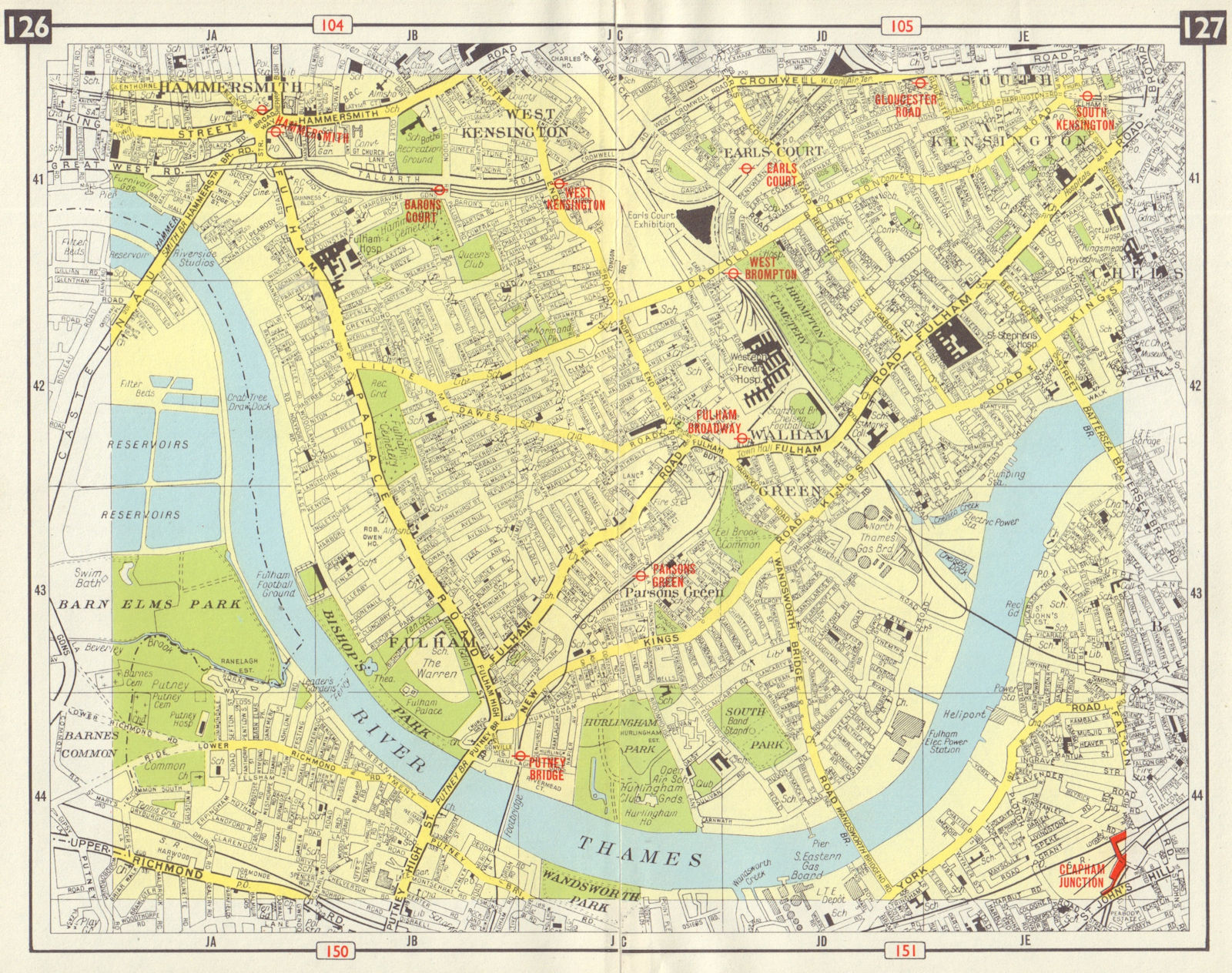 SW LONDON Fulham Walham Green Hammersmith South Kensington Earls Court 1965 map