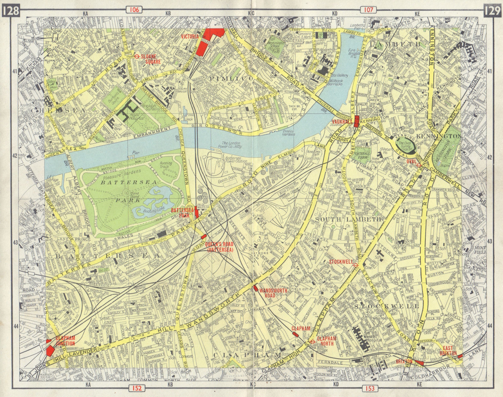 S LONDON Lambeth Pimlico Chelsea Kennington Battersea Clapham Stockwell 1965 map