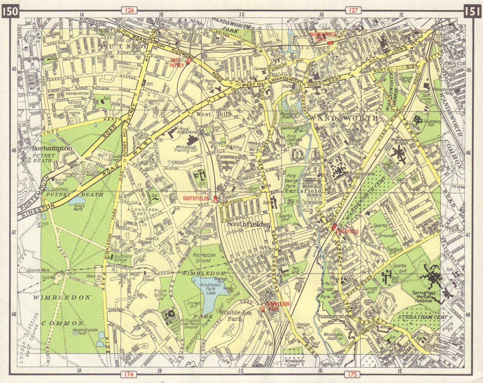 SW LONDON Wandsworth Putney Wandsworth West Hill Earlsfield Wimbledon 1965 map