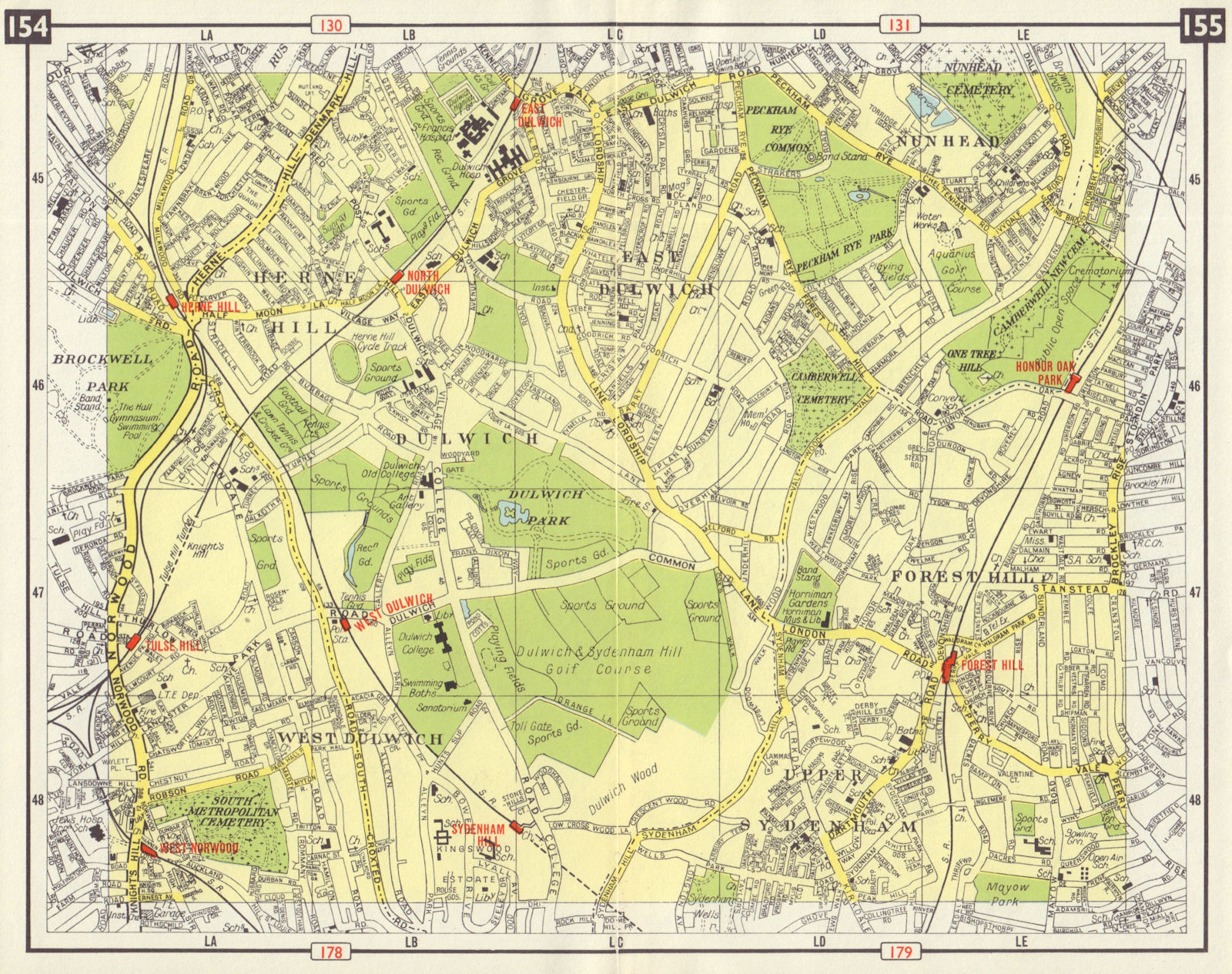 Associate Product S LONDON Upper Sydenham Forest Hill Tulse Hill Dulwich Nunhead 1965 old map