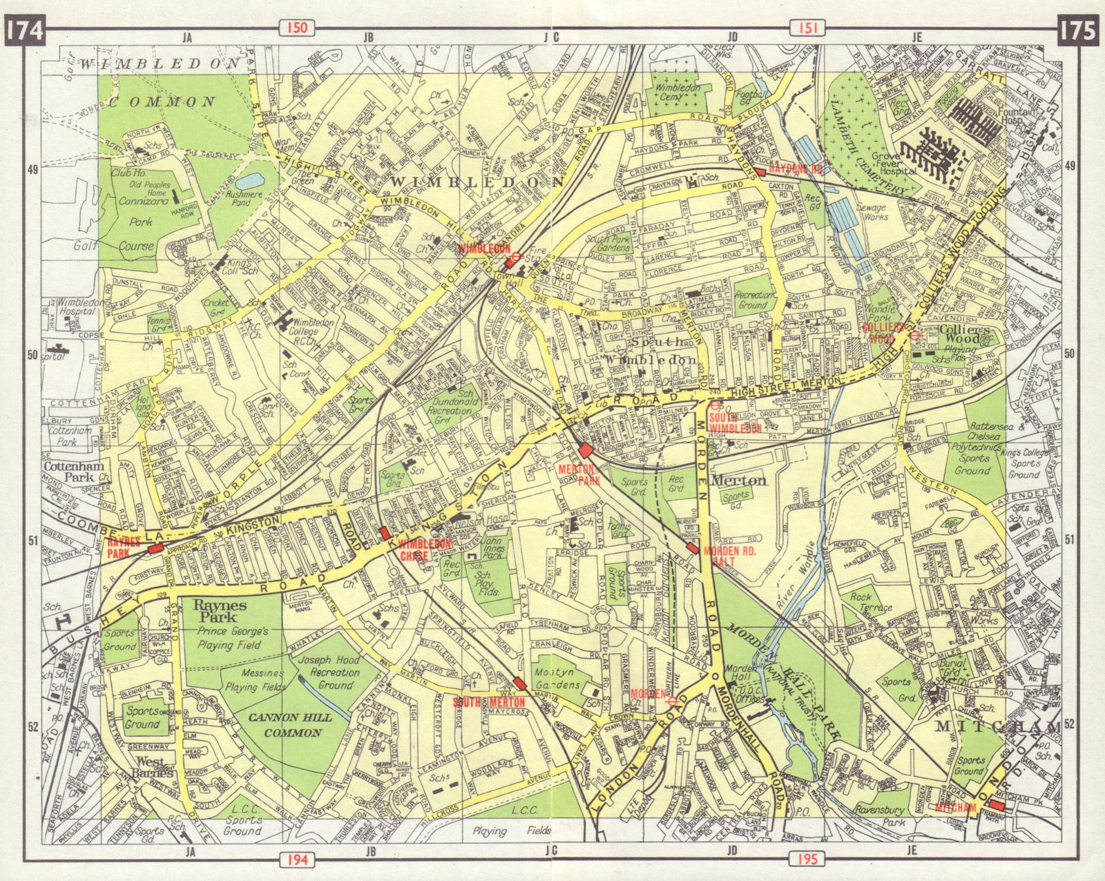 SW LONDON Wimbledon Collier's Wood Merton Morden Raynes Park Mitcham 1965 map