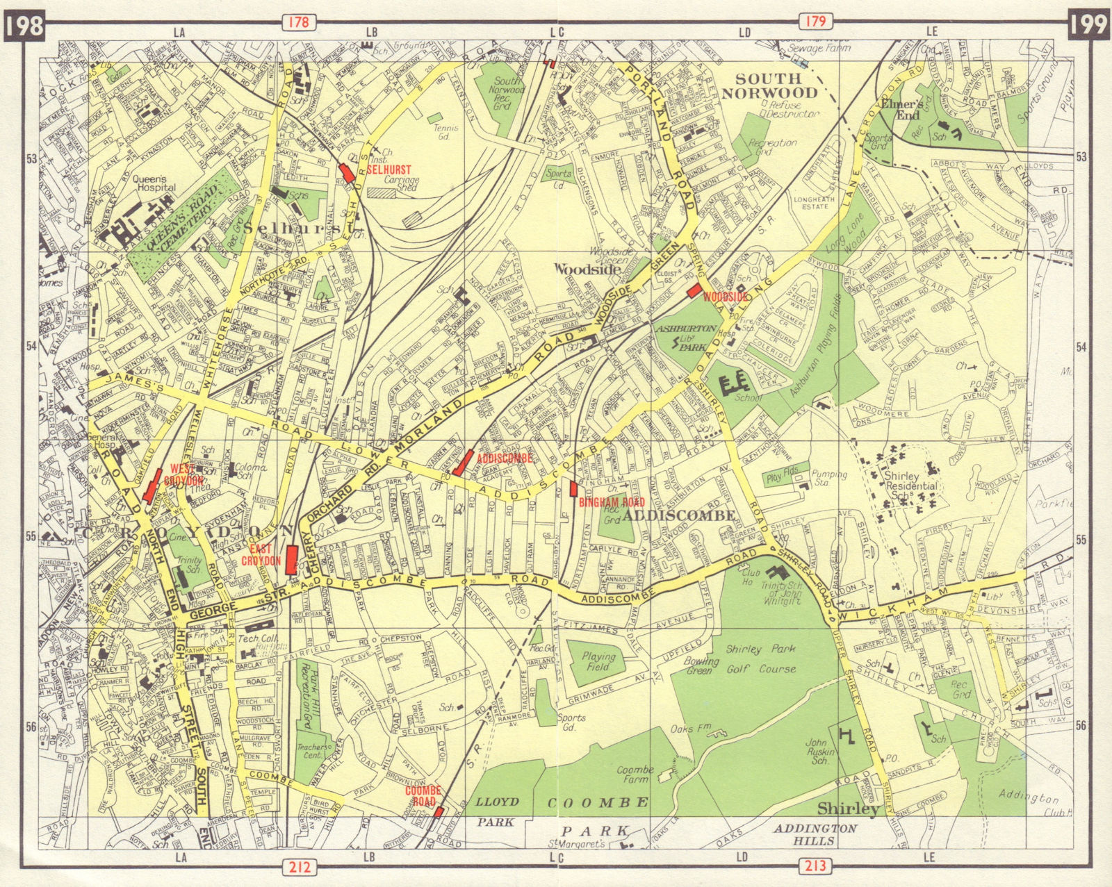 Associate Product S LONDON Croydon Selhurst Woodside Addiscombe South Norwood Elmers End 1965 map