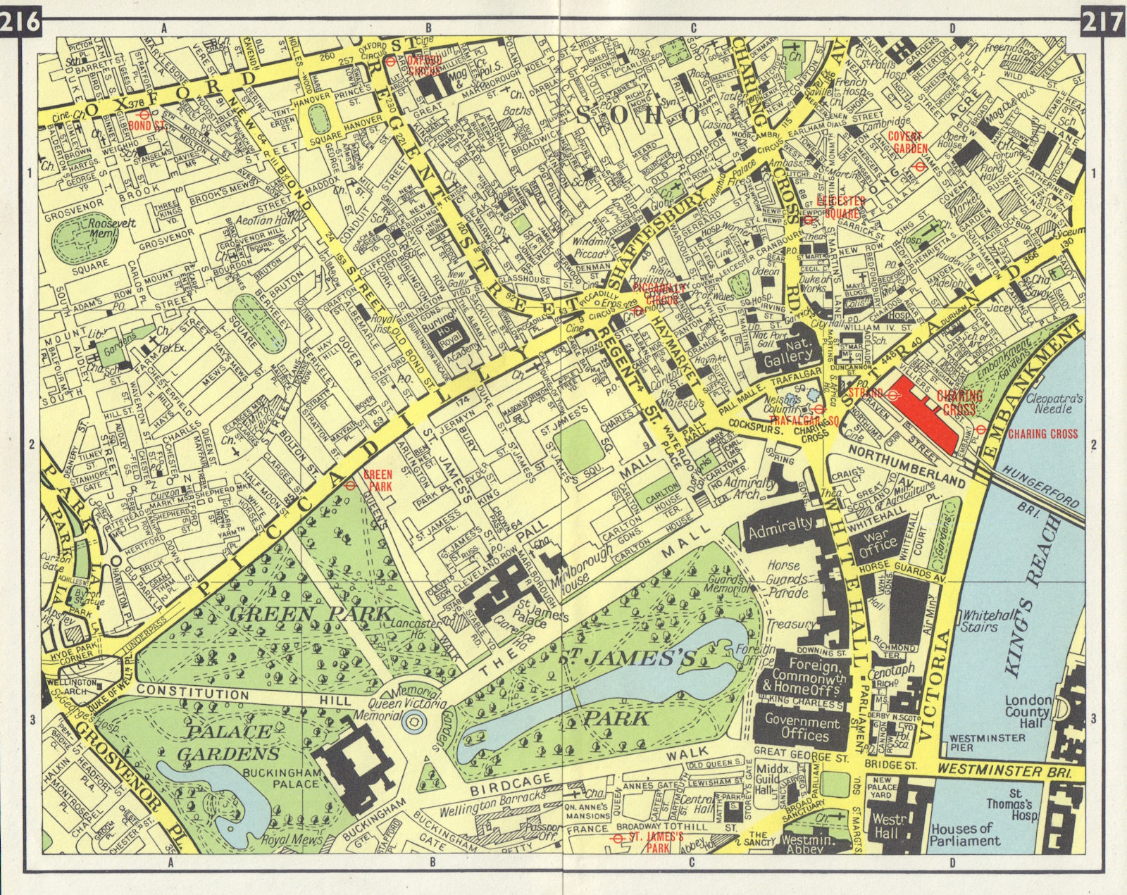 Associate Product LONDON WEST END Mayfair Soho St James's Westminster Covent Garden 1965 old map