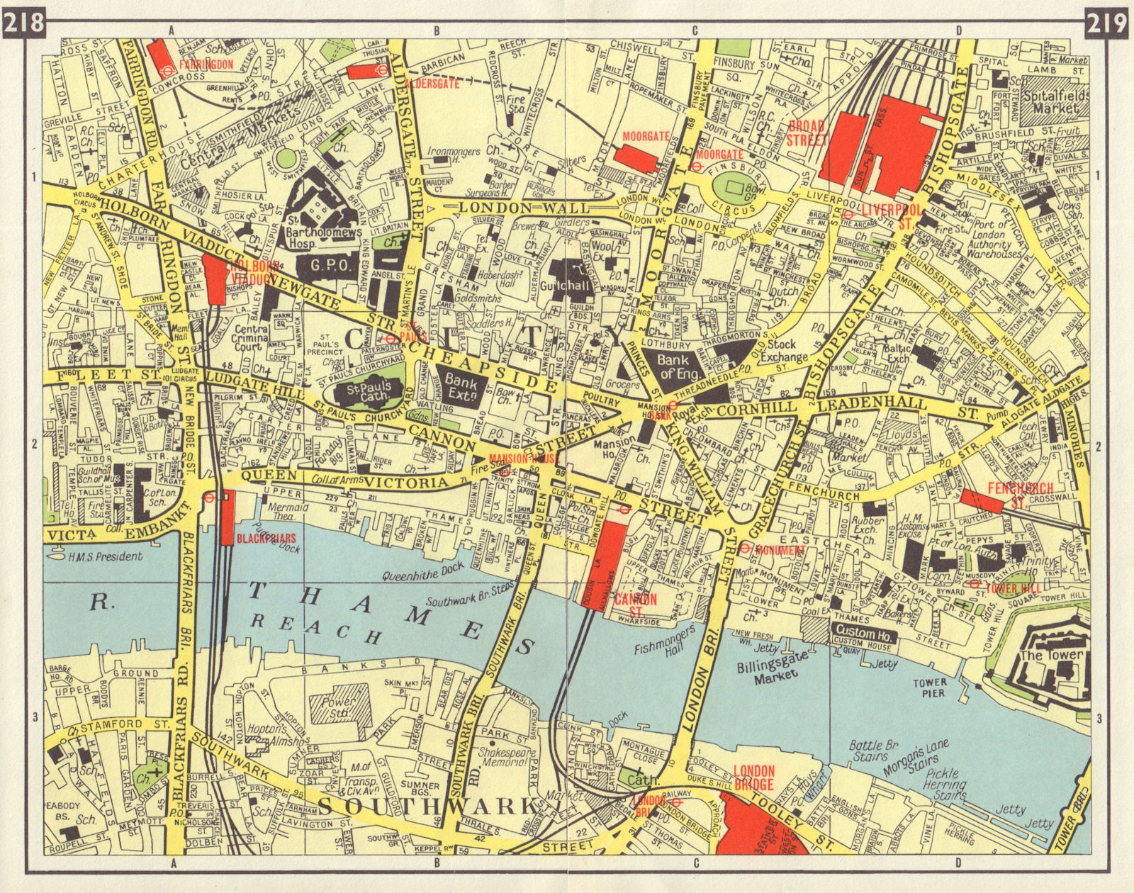 CITY OF LONDON Square Mile Southwark Blackfriars Moorgate Bank Aldgate 1965 map
