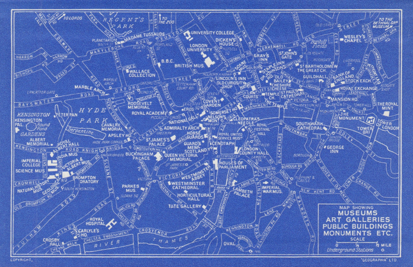 LONDON Museums Art Galleries Public Buildings Monuments attractions 1965 map