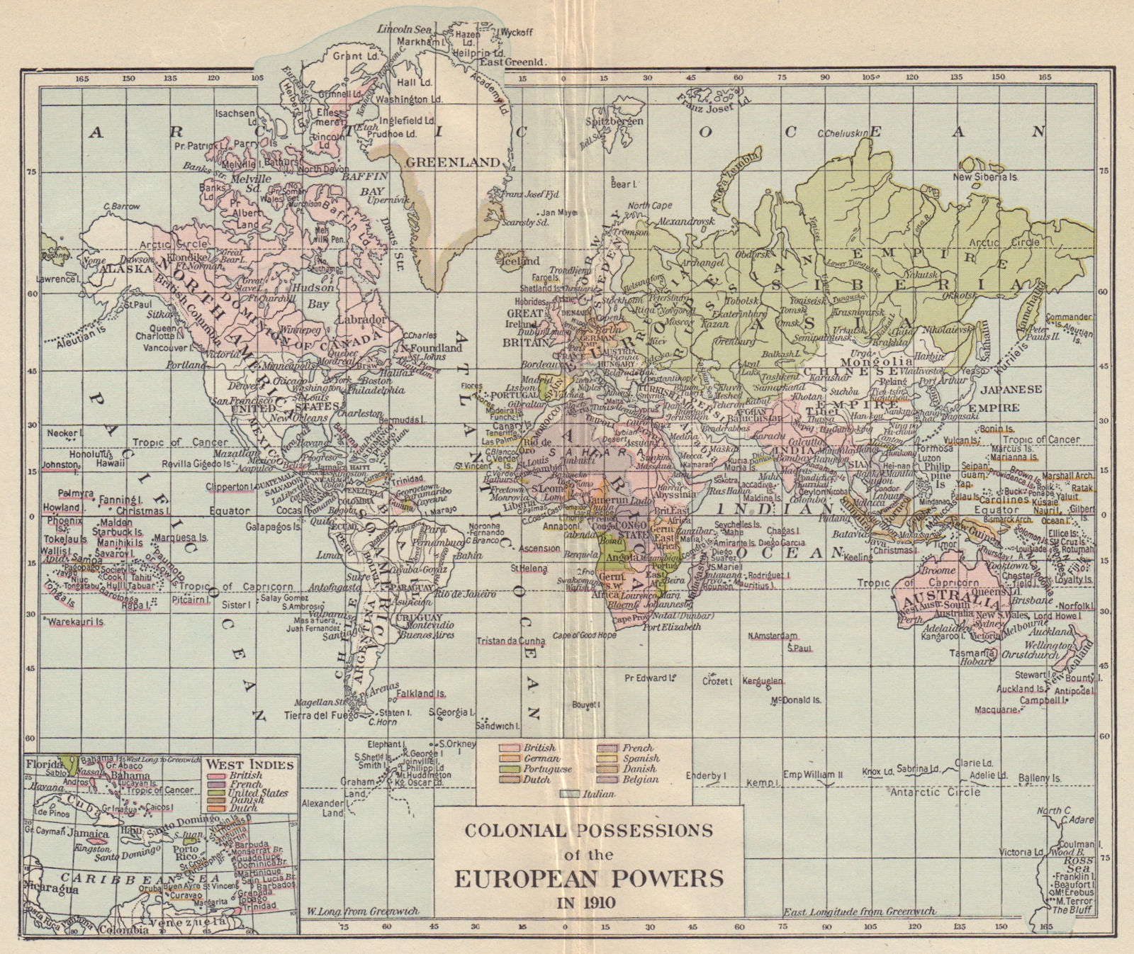WORLD in 1910. Colonial possessions. Africa Asia India West/East Indies 1914 map