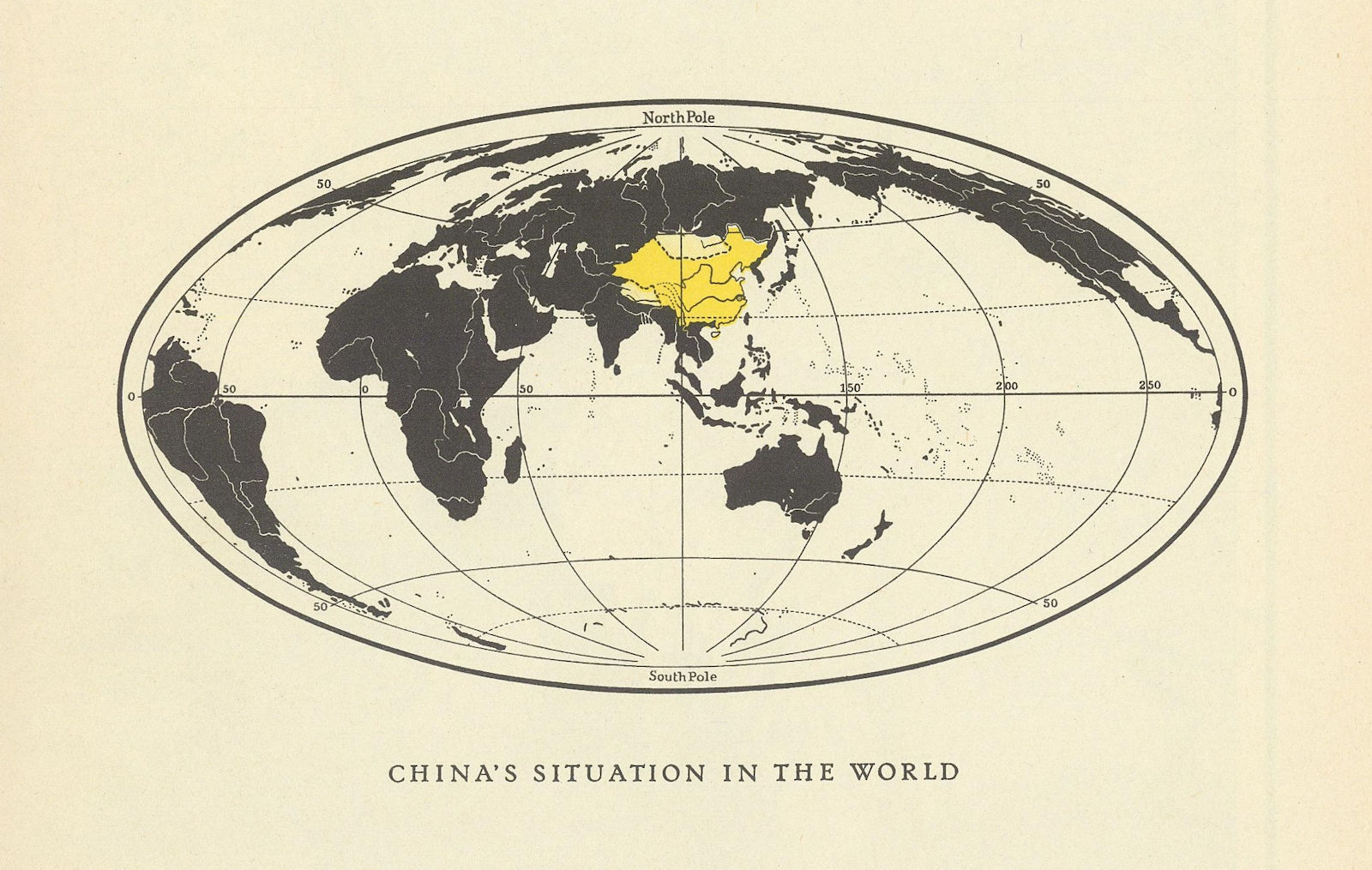 China's situation in the World 1935 old vintage map plan chart