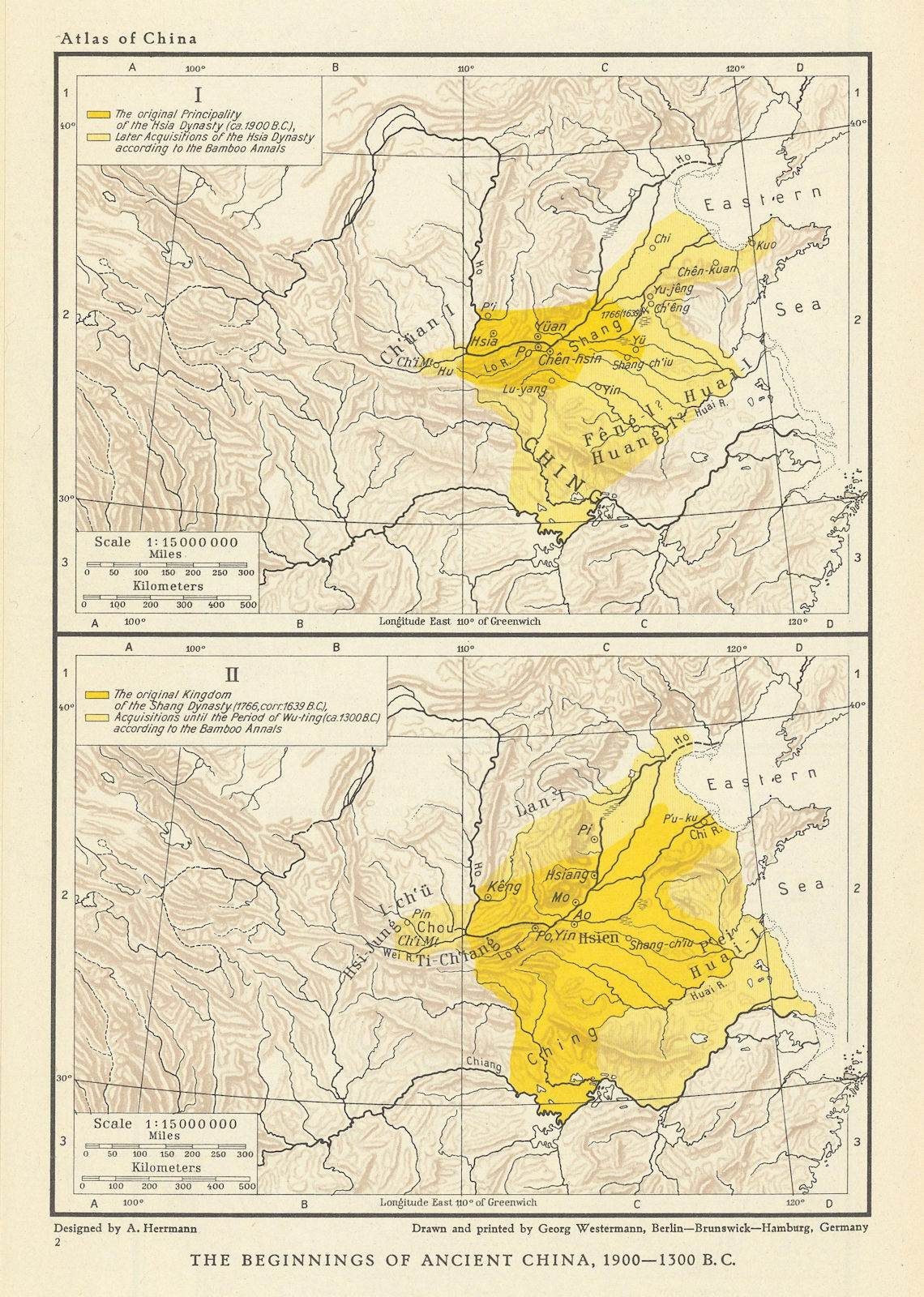 Associate Product Beginnings of Ancient China 1900-1300 BC. Hsia Shang Wu-ting dynasties 1935 map