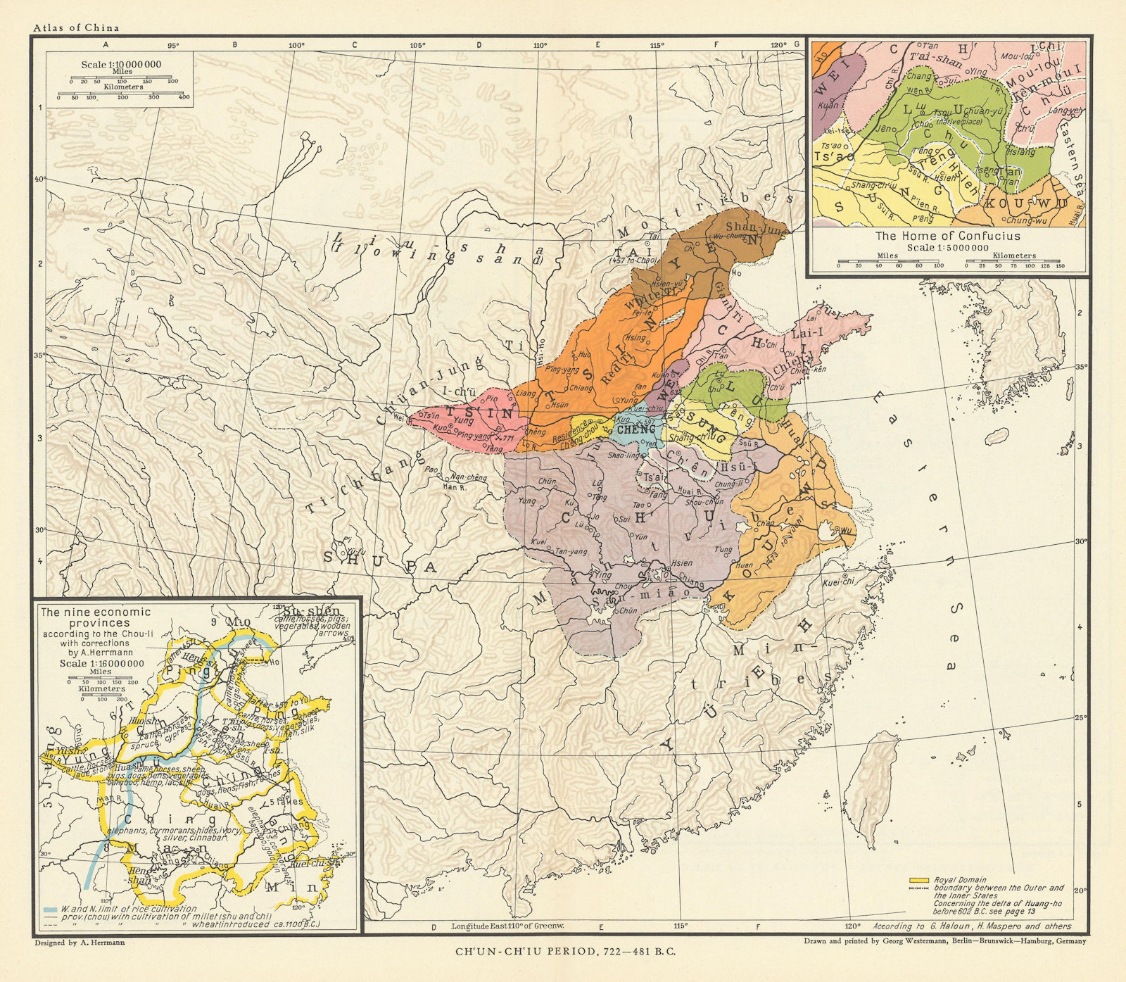 China Spring & Autumn Period 722-481 BC. Confucius. 9 provinces 1935 old map
