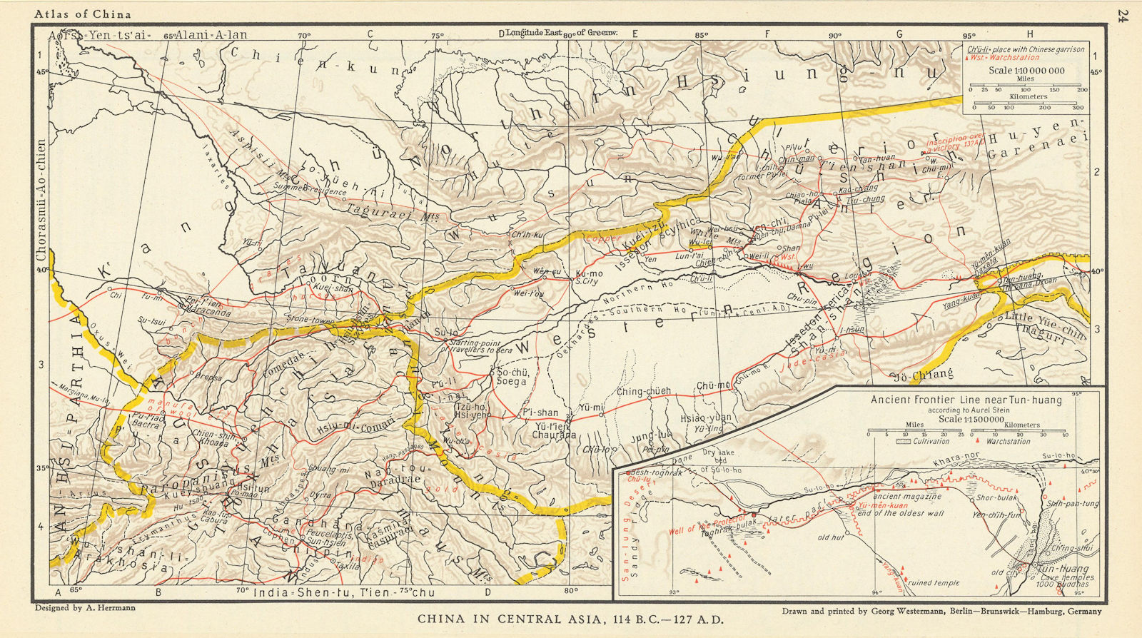 Associate Product China in Central Asia 114 BC-127 AD Ancient Frontier near Tun-huang 1935 map