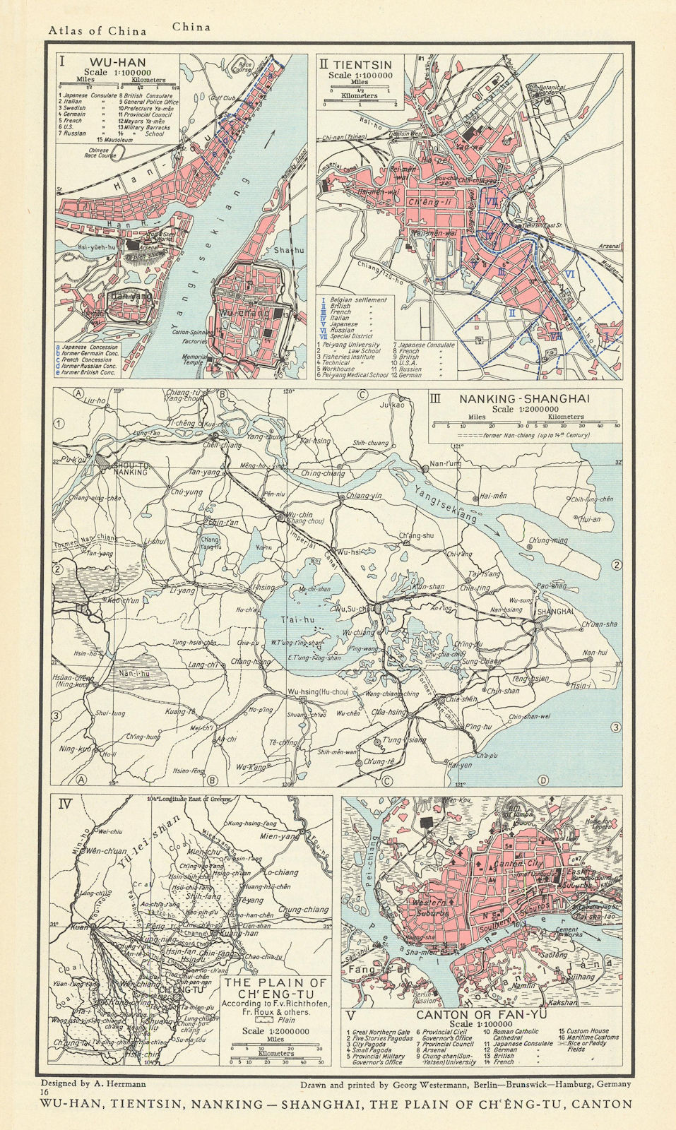 Associate Product China Wuhan Tianjin Nanjing Shanghai Guangzhou Chengdu Canton plans 1935 map