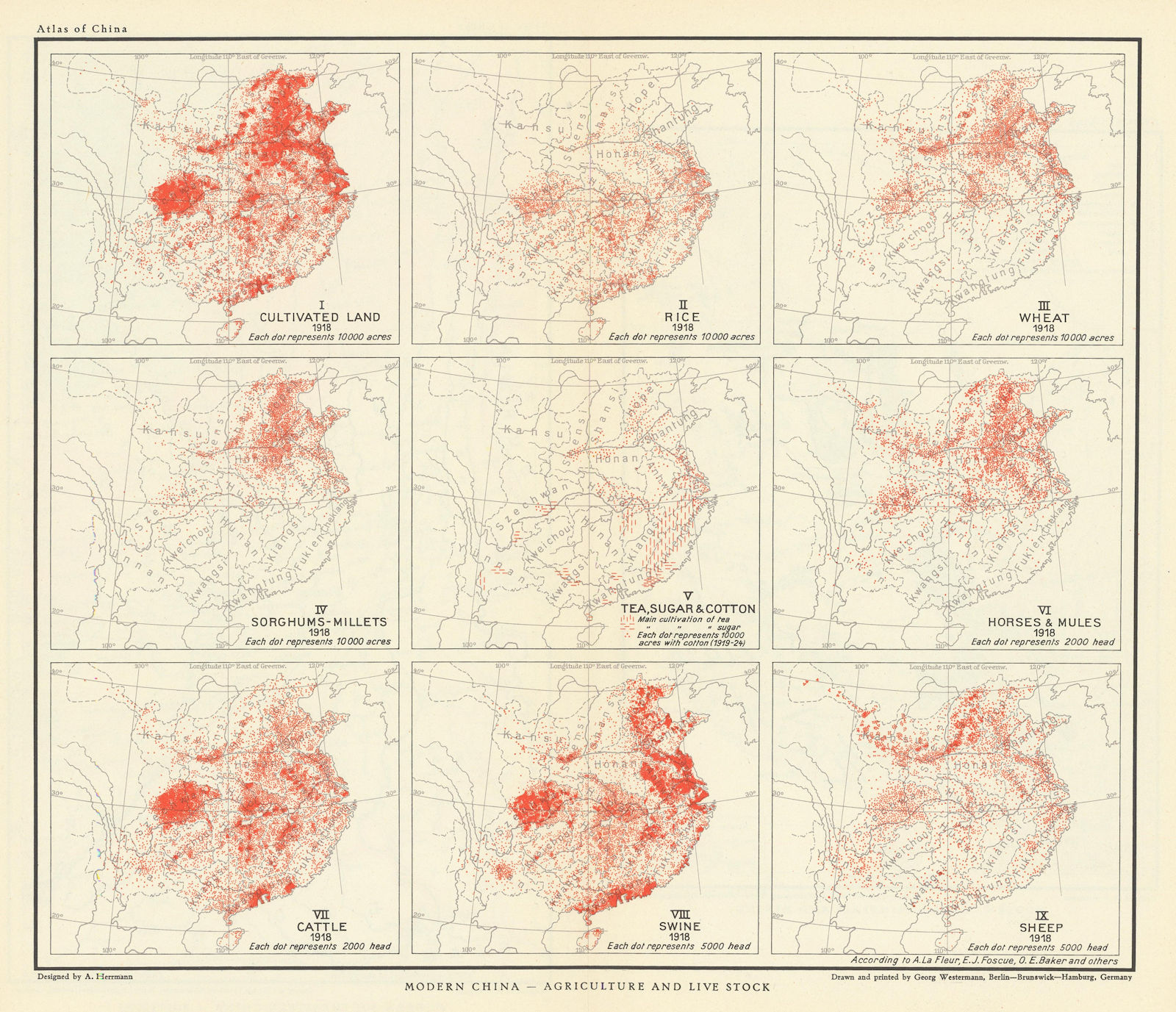 Associate Product China Agriculture Livestock Rice Wheat Tea Sugar Cotton Cattle Sheep 1935 map