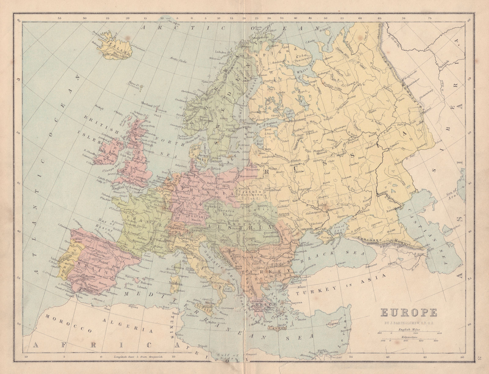 Associate Product EUROPE Political. United Germany marked as Prussia. COLLINS 1873 old map