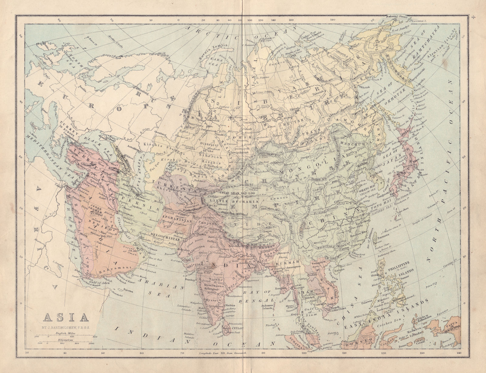 ASIA Ottoman Empire Turkestan Chinese Empire Oman Siam COLLINS 1873 old map