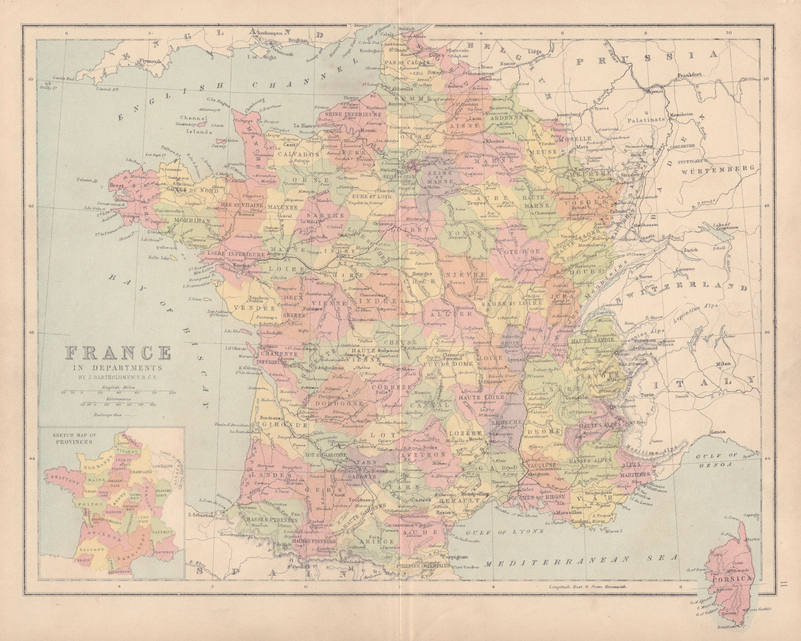 FRANCE in departments. No Alsace Lorraine. COLLINS 1873 old antique map chart