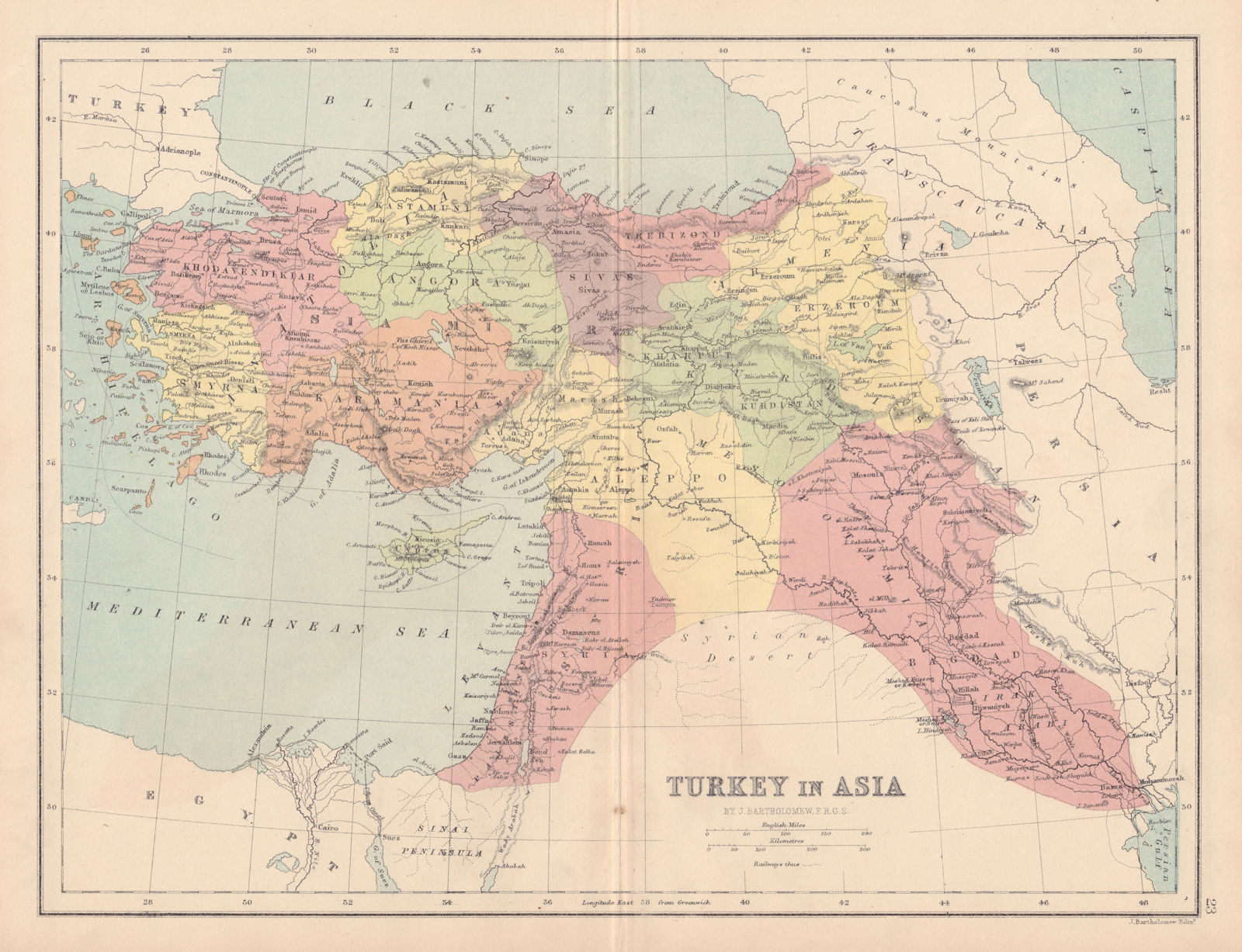 TURKEY IN ASIA. Ottoman Iraq, Levant & Cyprus. COLLINS 1873 old antique map