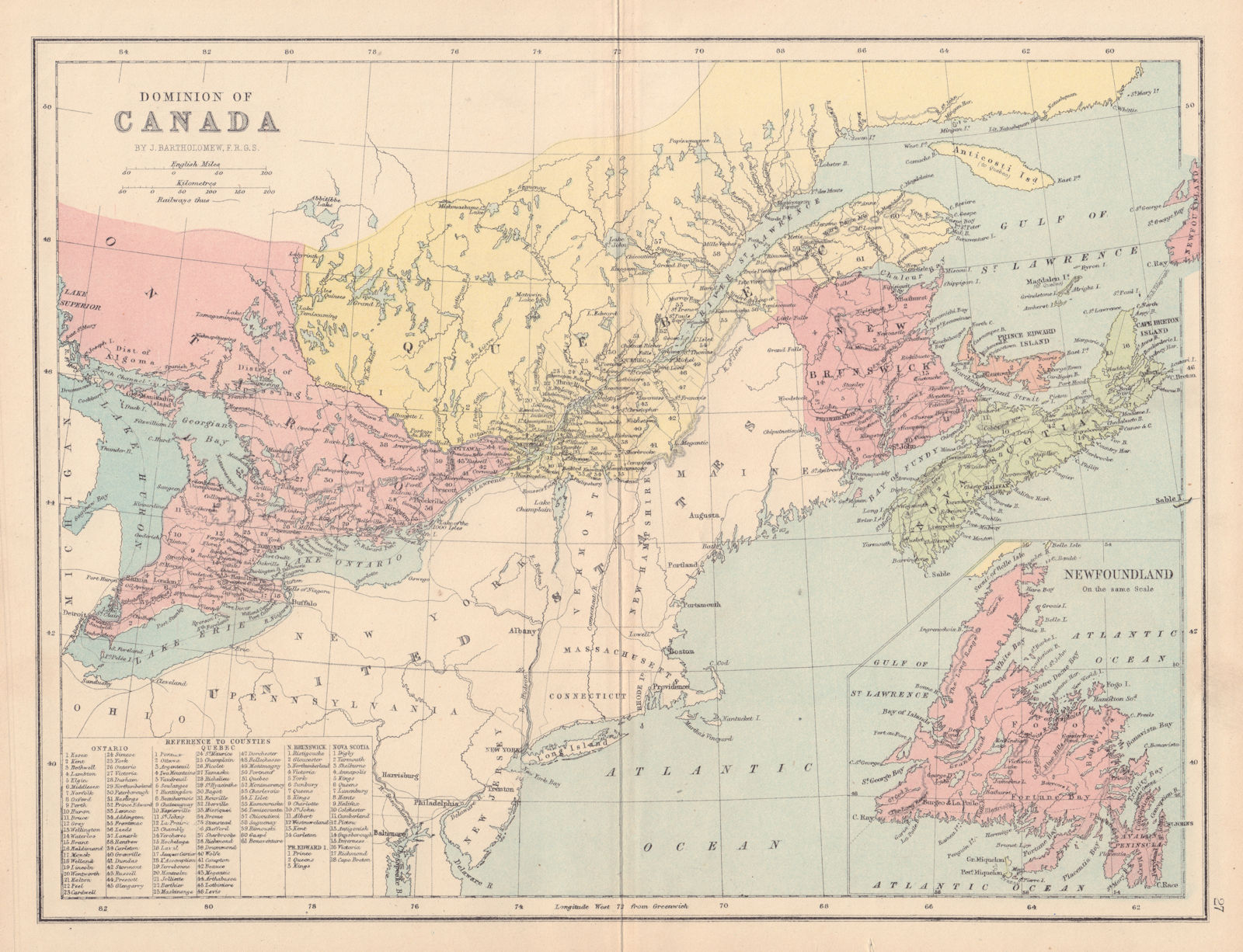 CANADA. Ontario, Quebec & Maritime Provinces. COLLINS 1873 old antique map
