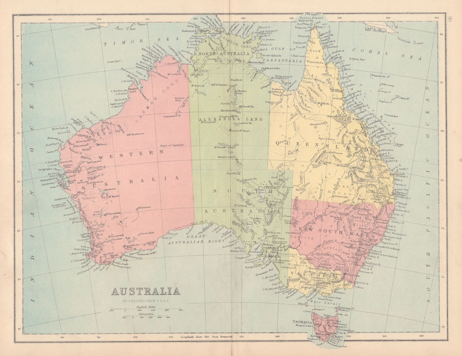 AUSTRALIA states. South Australia includes Alexandra Land / NT. COLLINS 1873 map