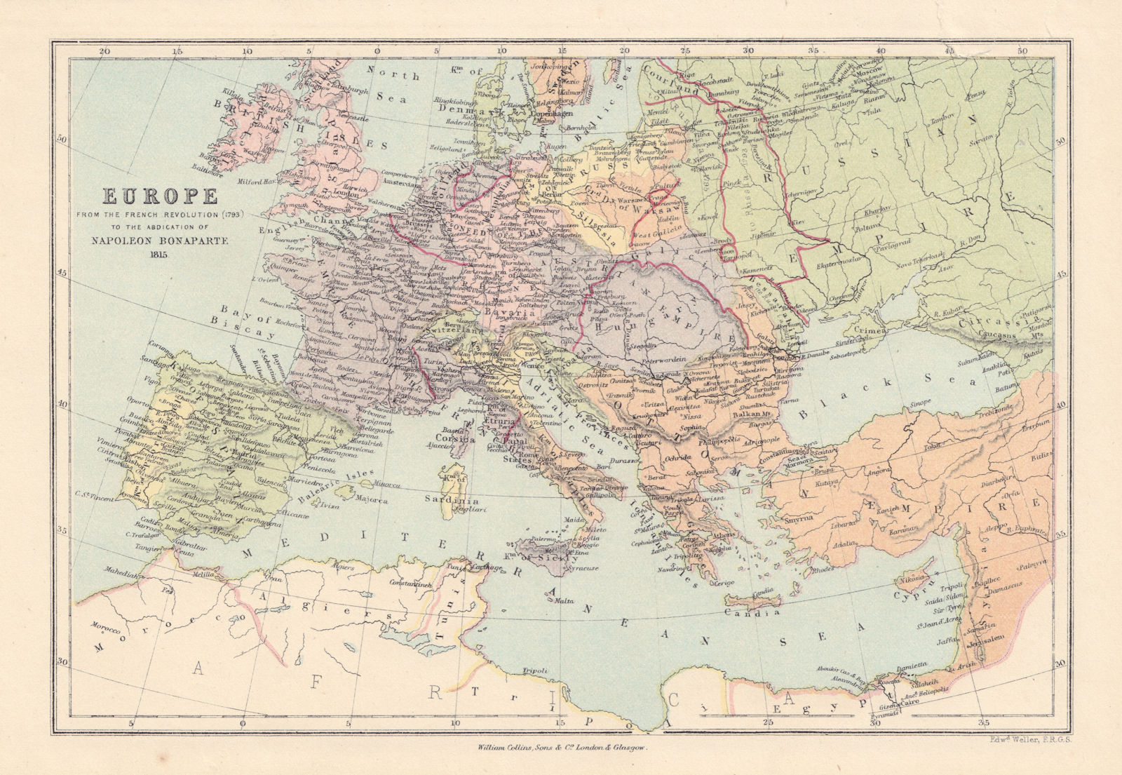 EUROPE 1793-1815 Napoleonic Wars. Confederation of the Rhine. COLLINS 1873 map