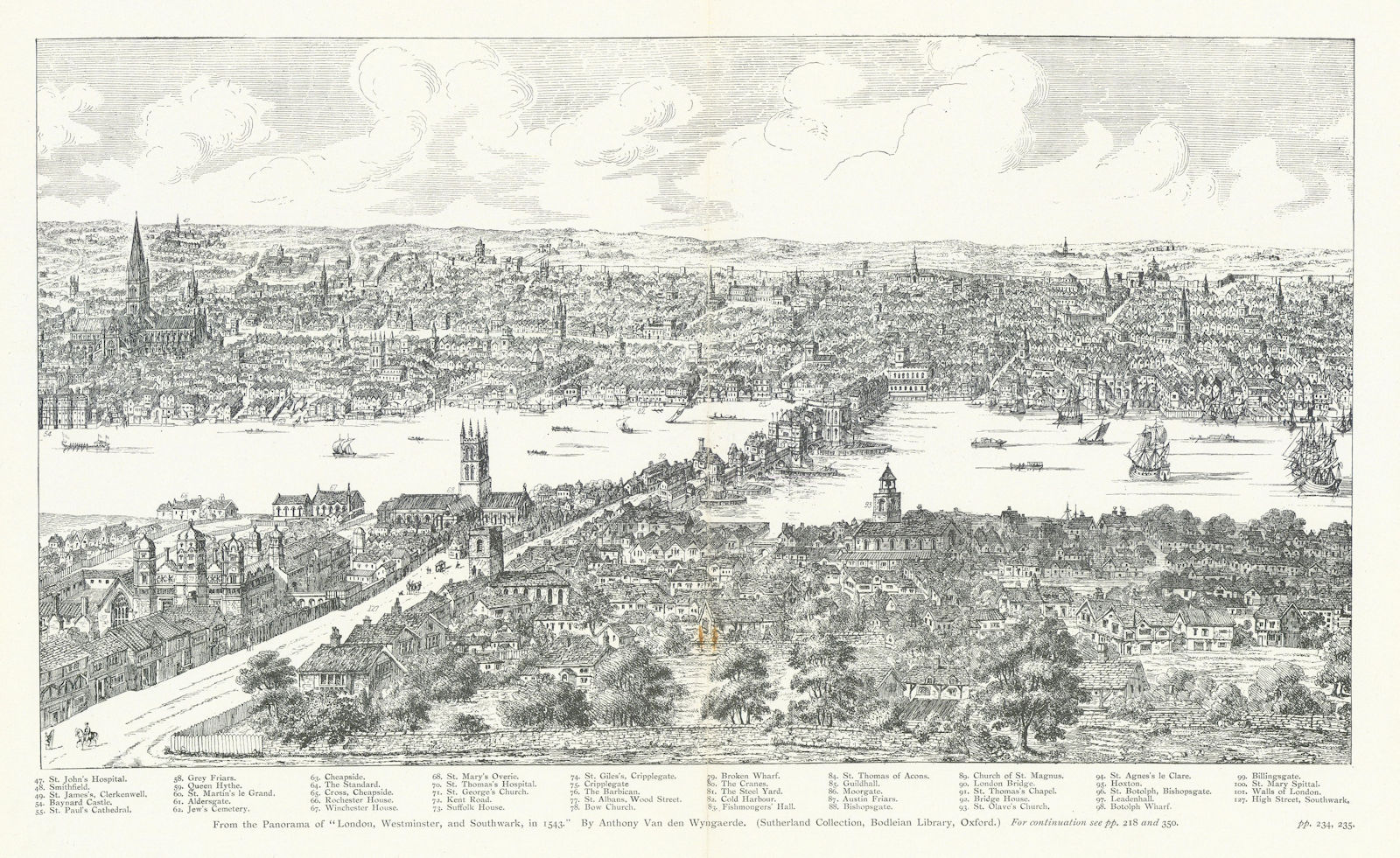 City of London & Southwark Panorama in 1543 after Anthony van den Wyngaerde 1908