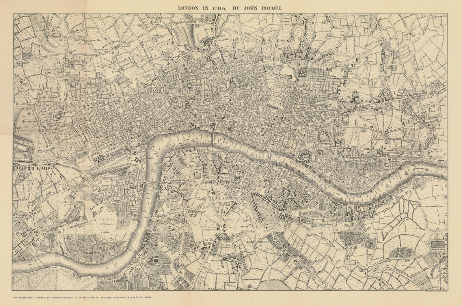 Associate Product London in 1741-5 after John Rocque. Southwark Westminster. 52x79cm 1908 map