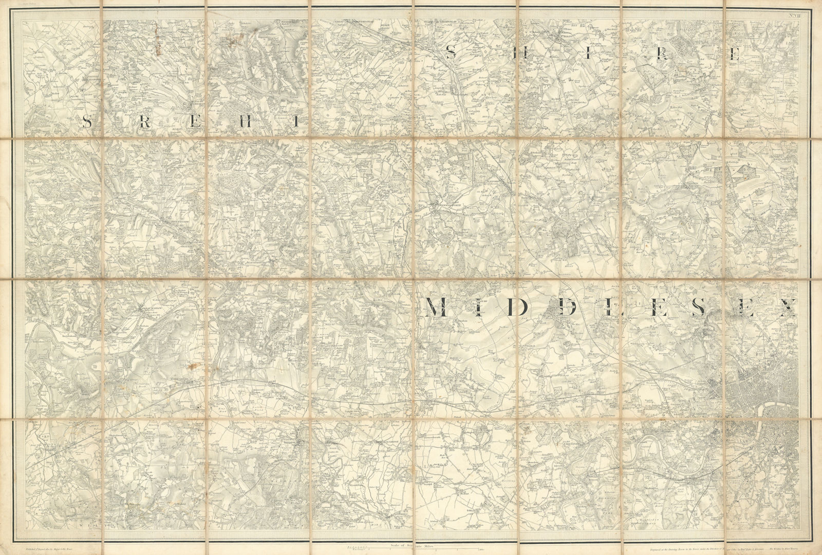 Ordnance Survey Sheet VII Chilterns, Thames Valley, West London 96x65cm 1822 map
