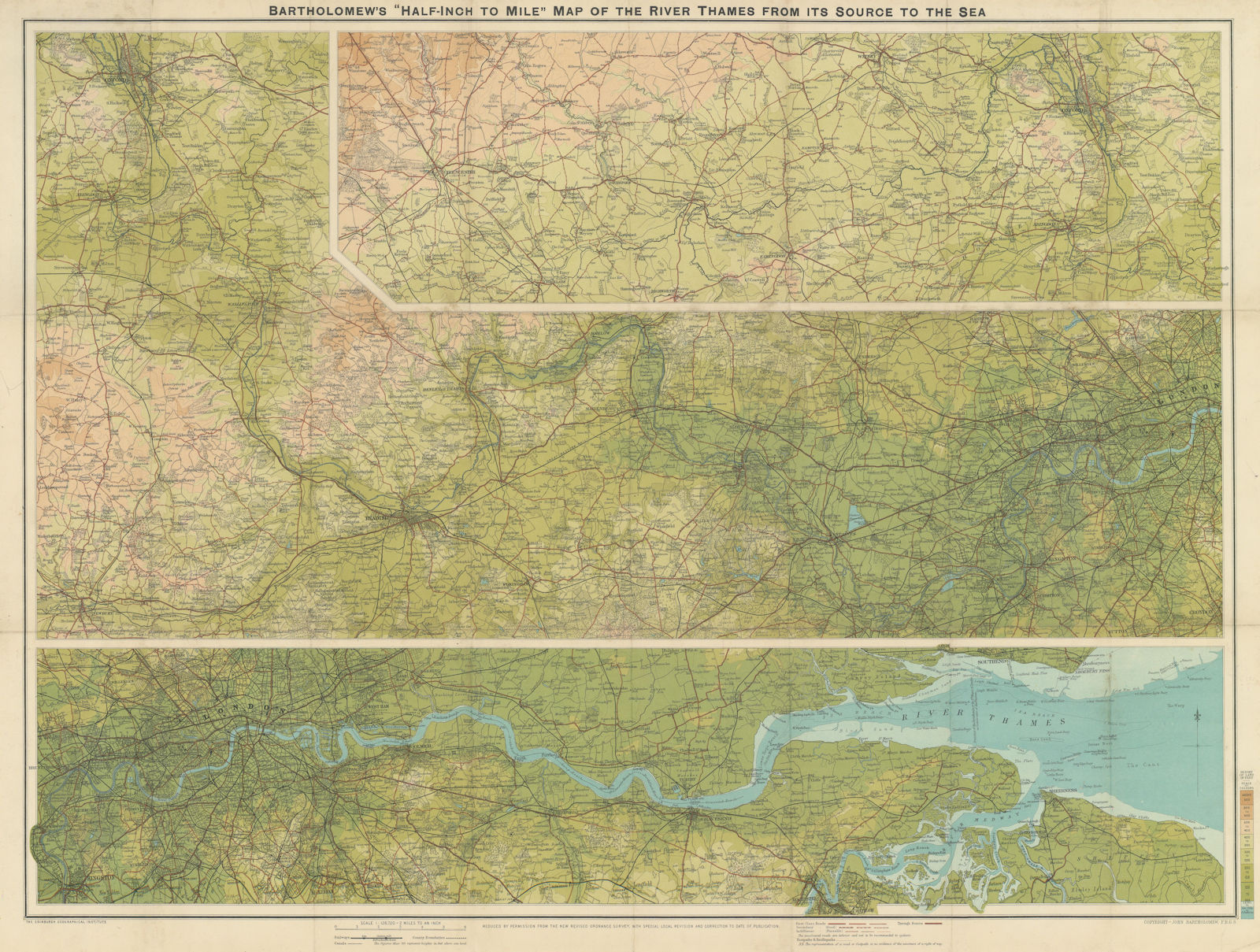River Thames from source to sea. Thames valley. 56x74cm BARTHOLOMEW c1905 map