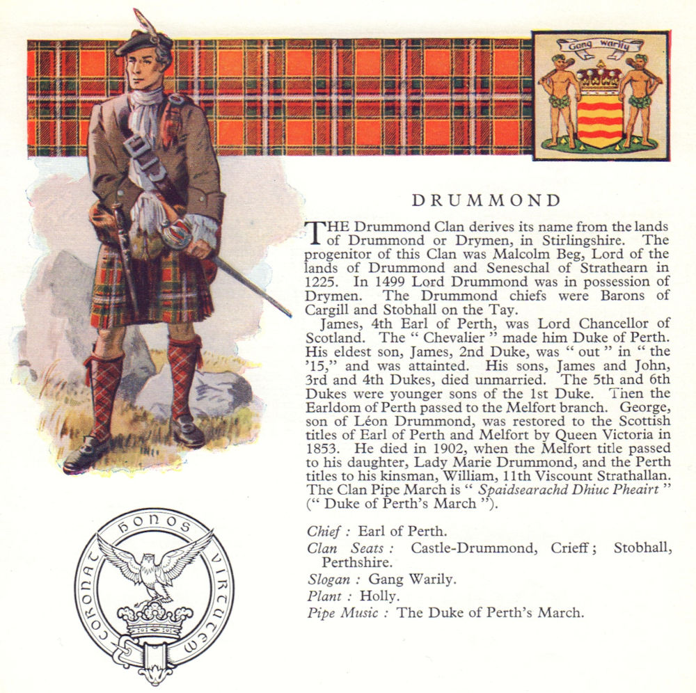 Associate Product Drummond. Scotland Scottish clans tartans arms badge 1963 old vintage print